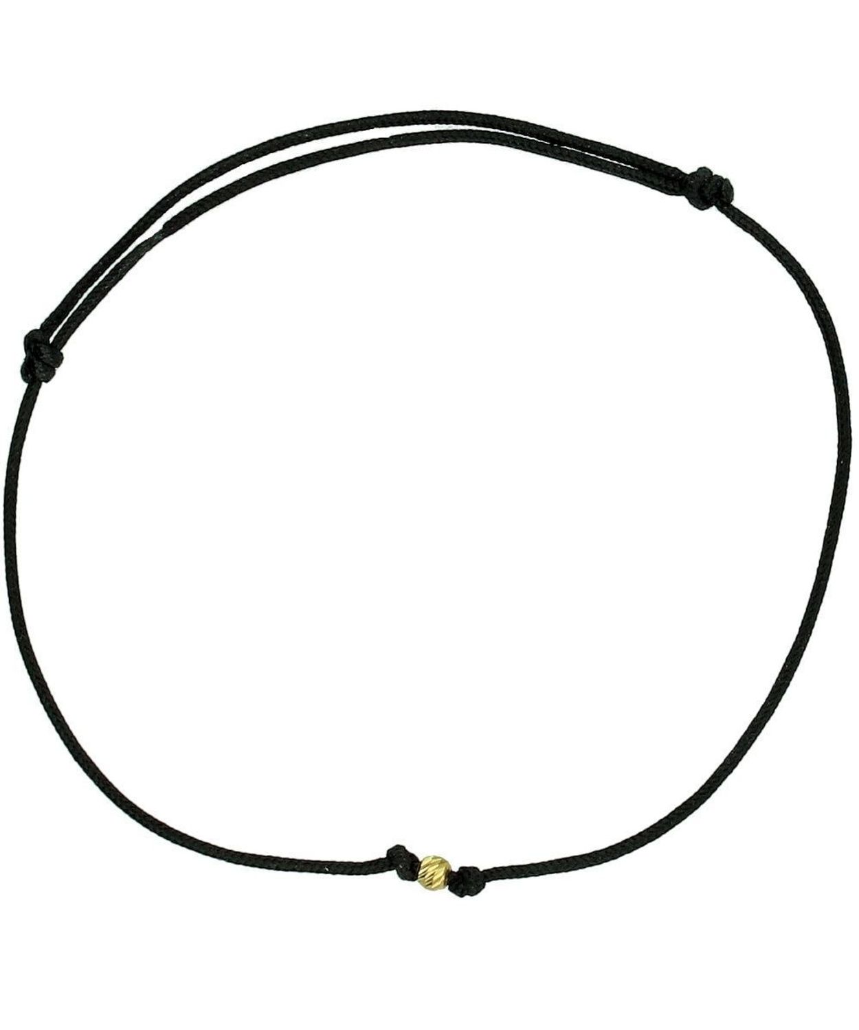 Bransoletka szczęścia złota 585 na sznurku – mini kuleczka, regulowana damska.jpg