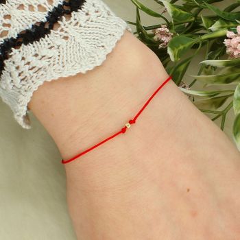 Bransoletka szczęścia złota 585 na czerwonym sznurku – mini kuleczka, regulowana red.jpg