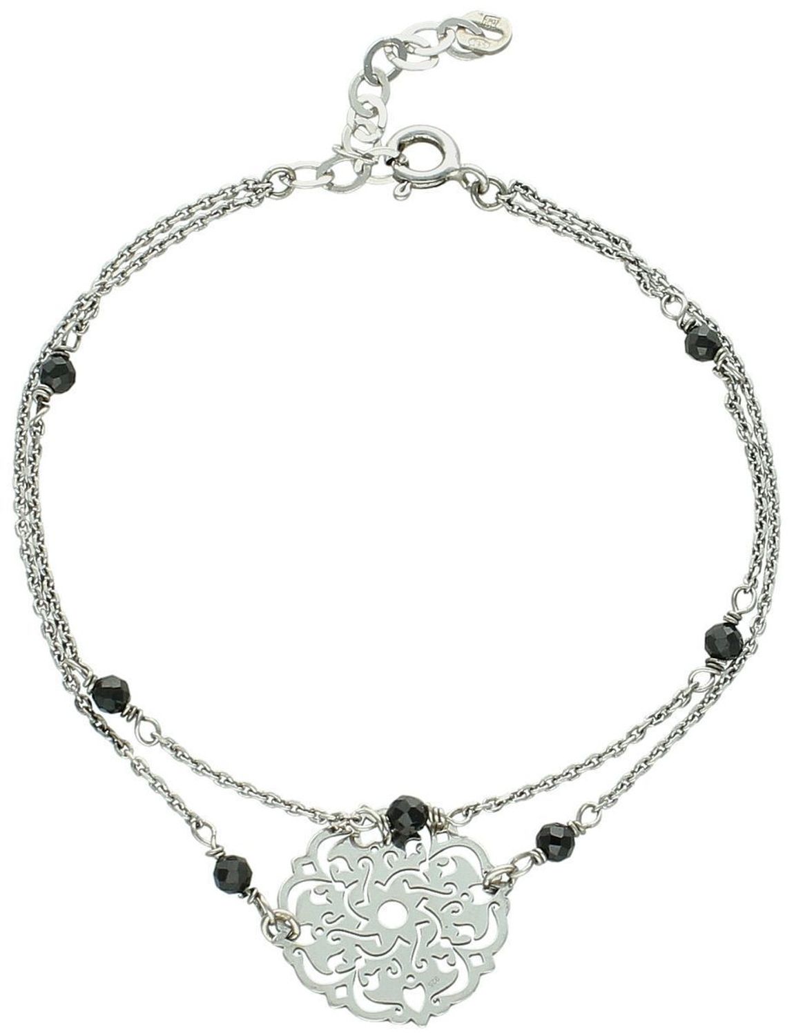 Bransoletka damska srebrna próba 925, podwójna z kółeczkiem ażurowym DIA-BRA-0320-925 Elegancka bransoletka damska wykonana z wysokiej jakości srebra próby 925 1.jpg