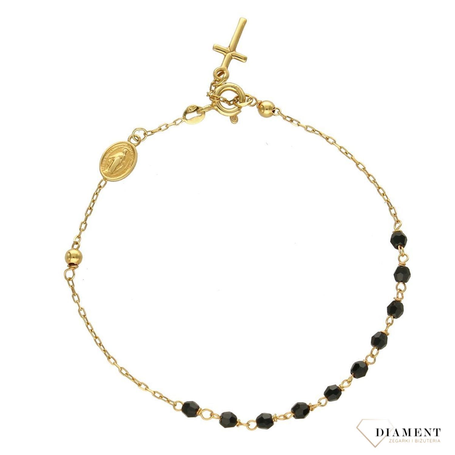 Złota bransoletka celebrytka 585 'różaniec czarne koraliki' (1).jpg