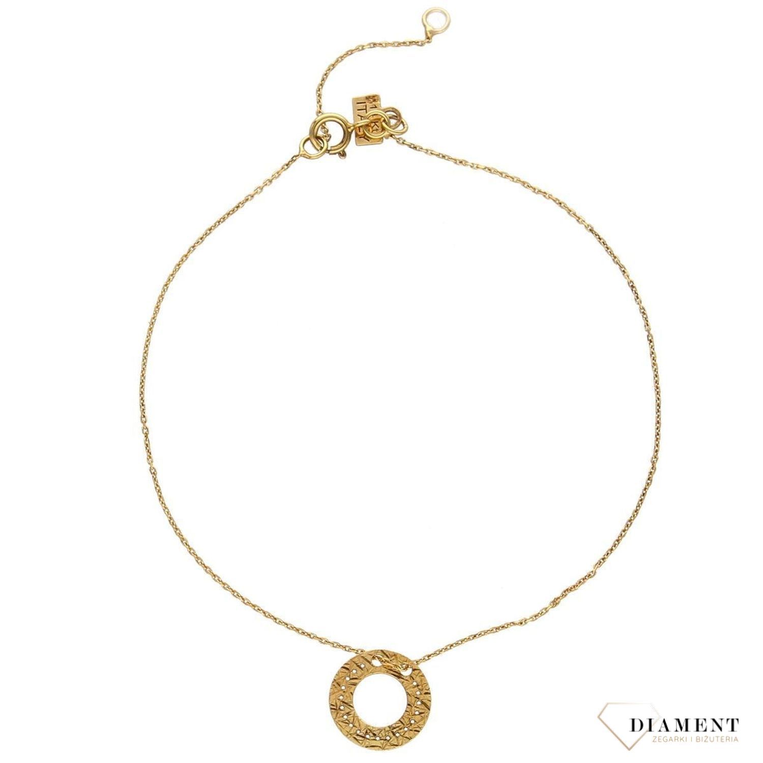 Złota bransoletka celebrytka 585 'grawerowane kółko z dziurką' (1).jpg