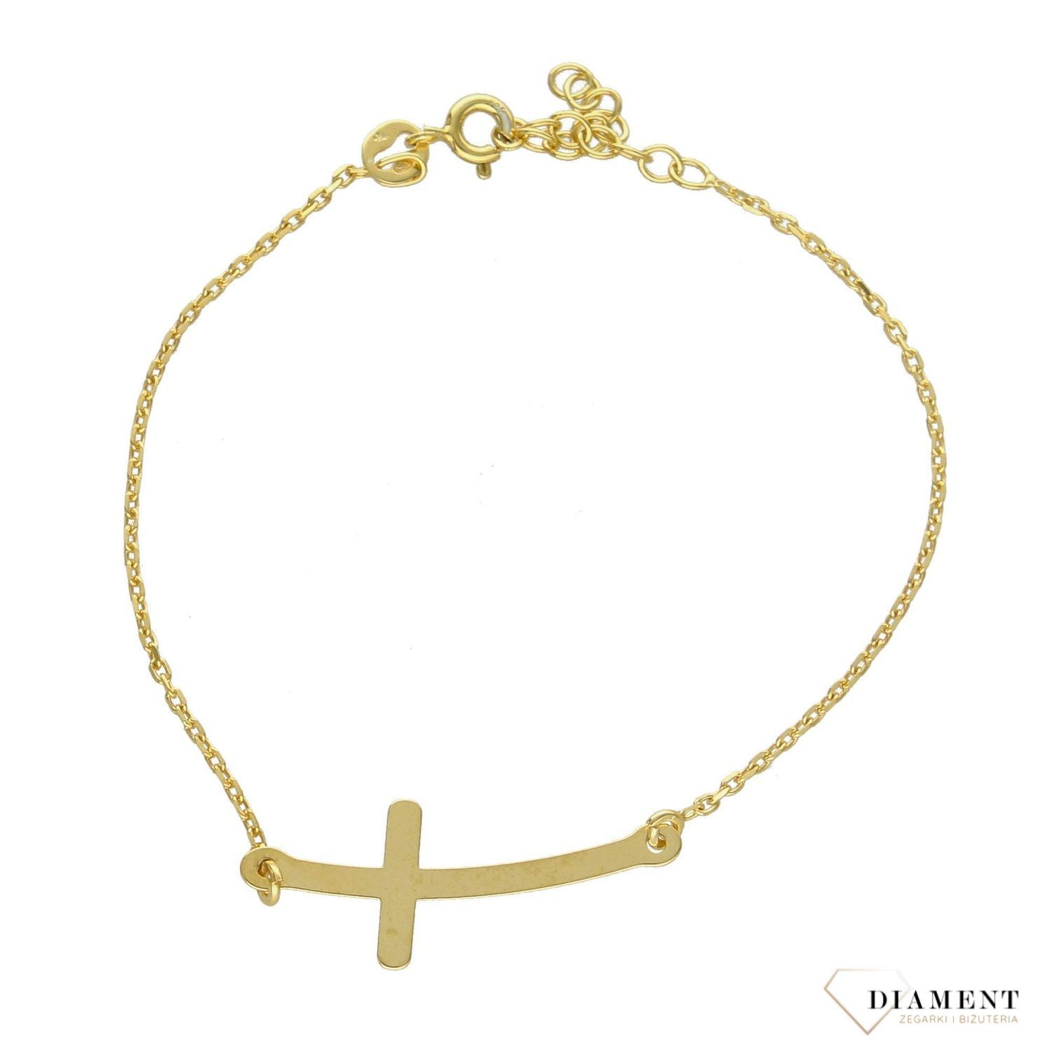 Pozłacana bransoletka srebrna 925 z krzyżykiem DIA-BRA-0682-925 ✅ Pozłacana bransoletka srebrna wykonana z wysokiej jakości srebra próby 925  (1).jpg