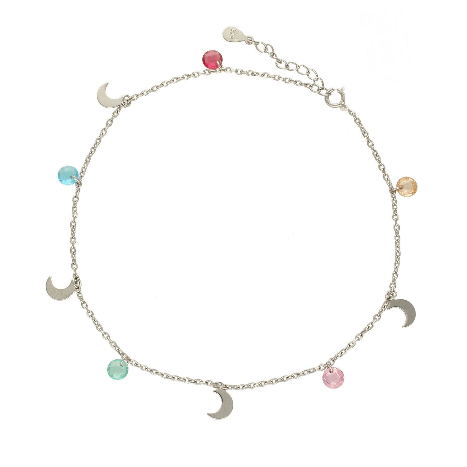 Srebrna bransoletka na nogę 'Kolorowe cyrkonie z Księżycem' 925 DIA-BRA-0693-925.jpg