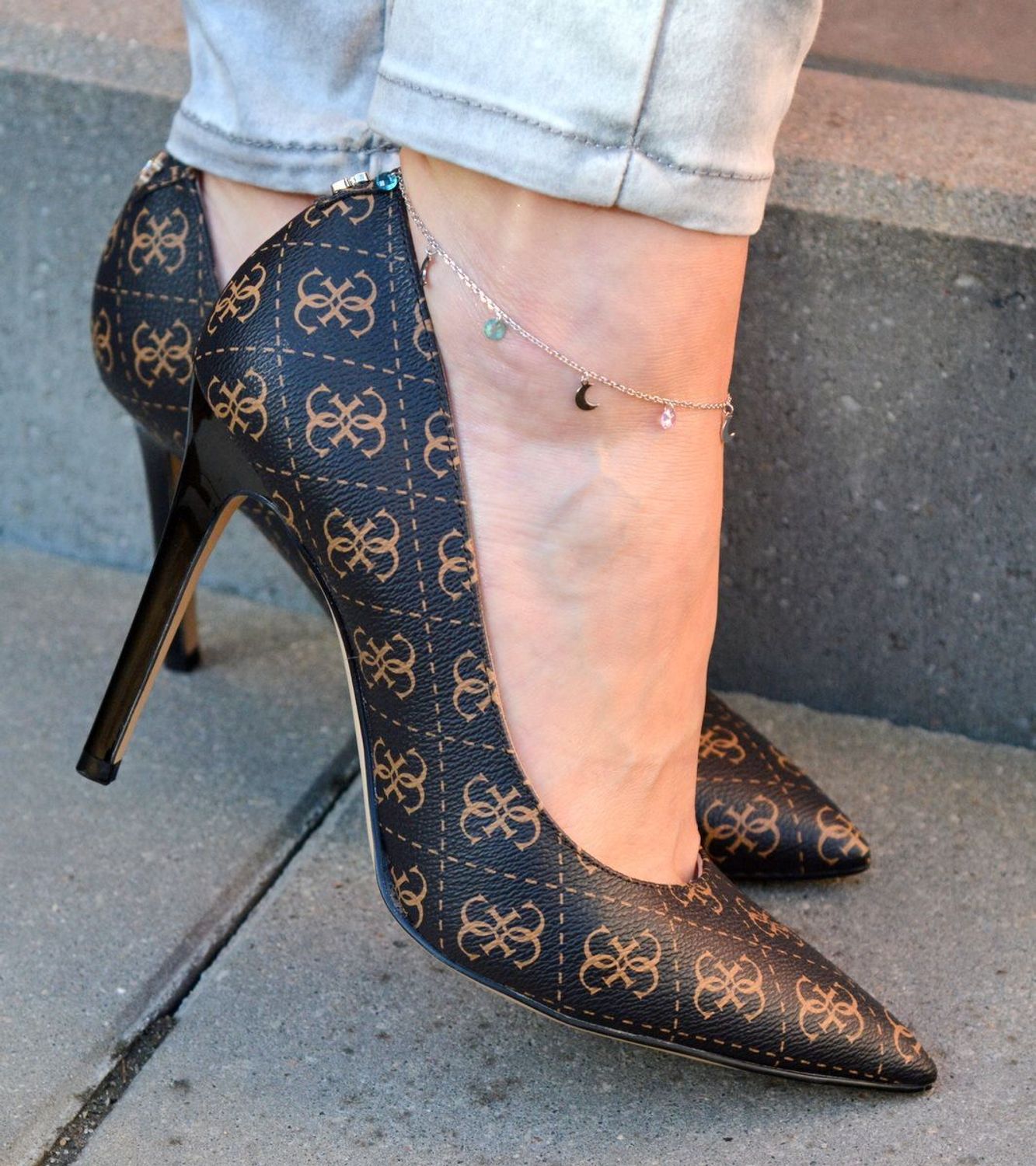 Srebrna bransoletka na nogę 'Kolorowe cyrkonie z Księżycem' 925 DIA-BRA-0693-925.jpg