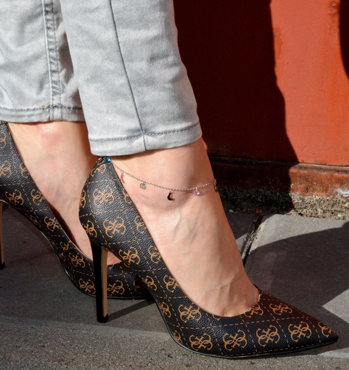 Srebrna bransoletka na nogę 'Kolorowe cyrkonie z Księżycem' 925 DIA-BRA-0693-925.jpg