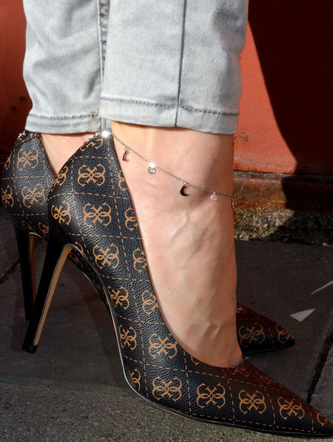 Srebrna bransoletka na nogę 'Kolorowe cyrkonie z Księżycem' 925 DIA-BRA-0693-925.jpg