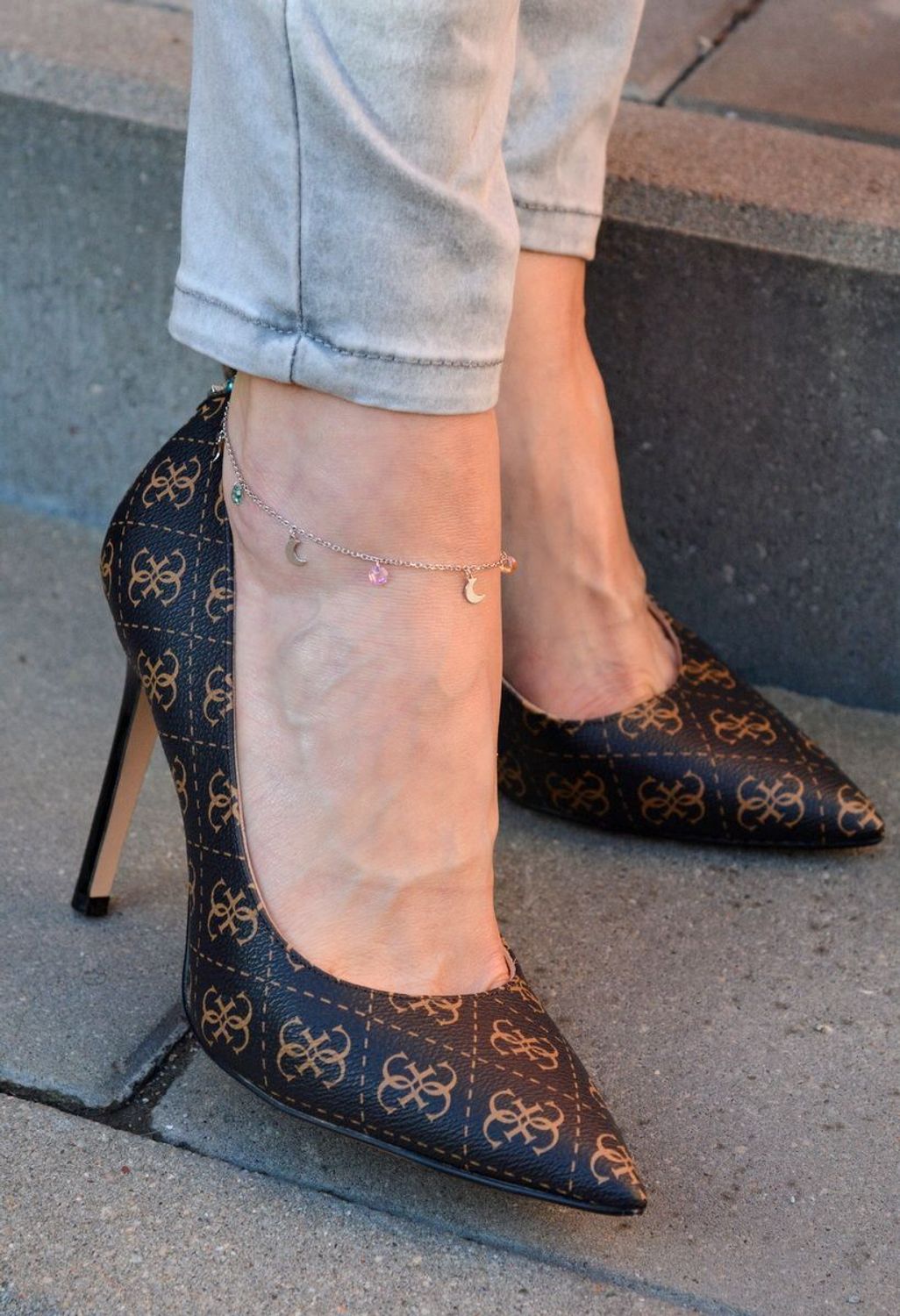 Srebrna bransoletka na nogę 'Kolorowe cyrkonie z Księżycem' 925 DIA-BRA-0693-925.jpg