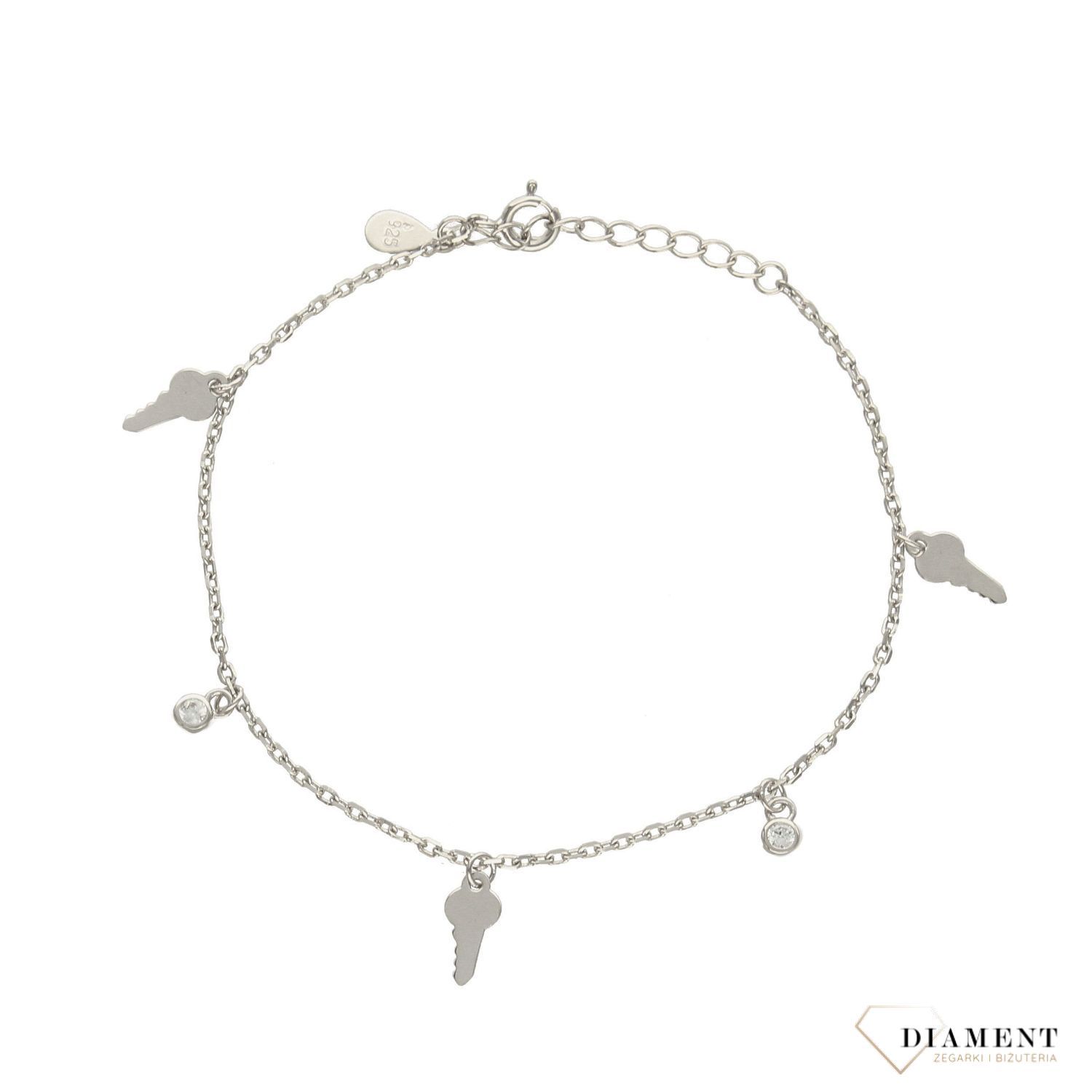 Srebrna bransoletka damska 925 'wiszące kluczyki' DIA-BRA-0694-925 ✅ Srebrna bransoletka wykonana z wysokiej jakości srebra próby 925 (1).jpg