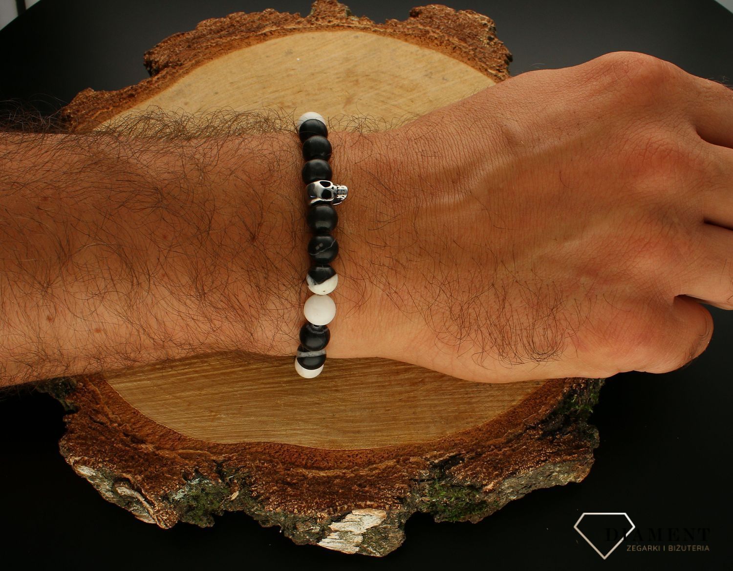 Bransoletka męska z czaszką. Bransoletka męska z kamieniami naturalnymi. Bransoletka męska w formie koralików (2).jpg