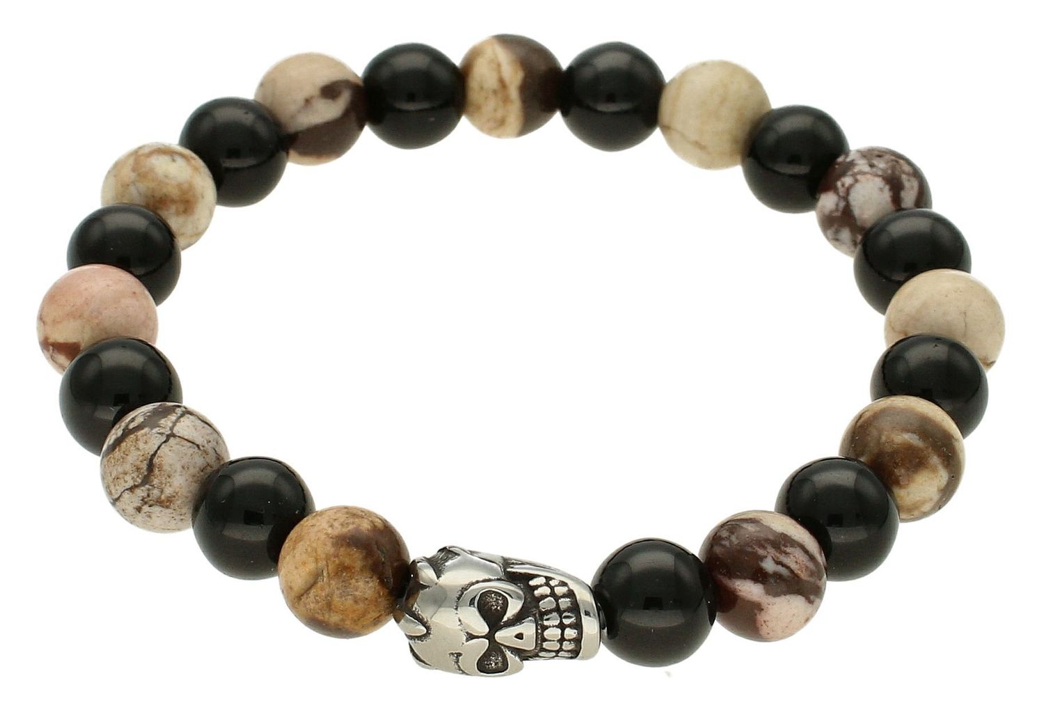 Bransoletka męska z kamieniami naturalnymi Onyks, Jaspis DIA-BRA-10070-INNE. Bransoletka męska z czaszką. Bransoletka męska z kamieniami naturalnymi. Bransoletka męska w formie koralików (2).jpg