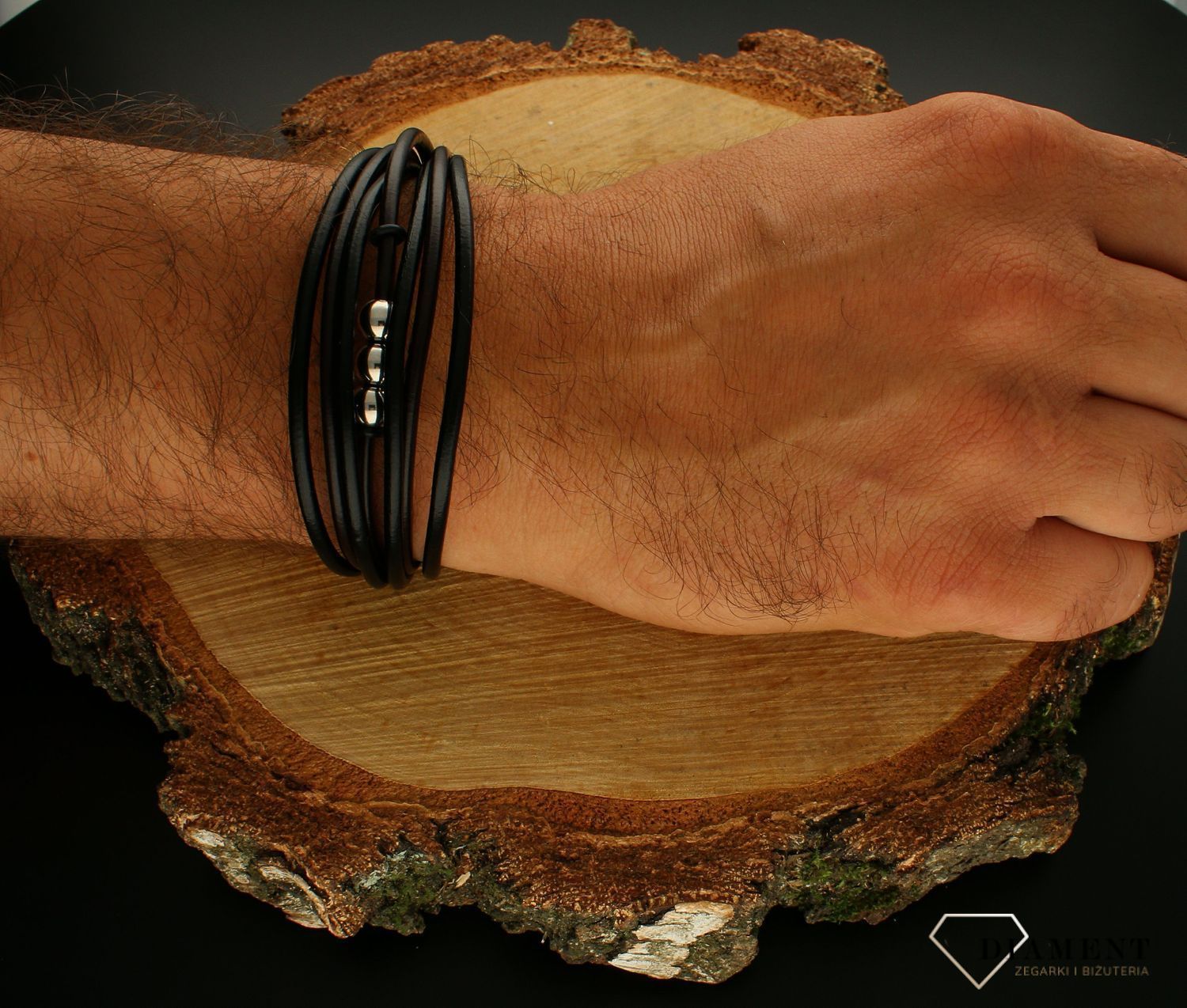 Bransoletka męska skórzana rzemyki z koralikami DIA-BRA-10074-STAL. Bransoletka męska skórzana. Bransoletka męska z rzemyków. Męska bransoletka ze stali. Bransoletka dla mężczyzny na prezent (2).jpg