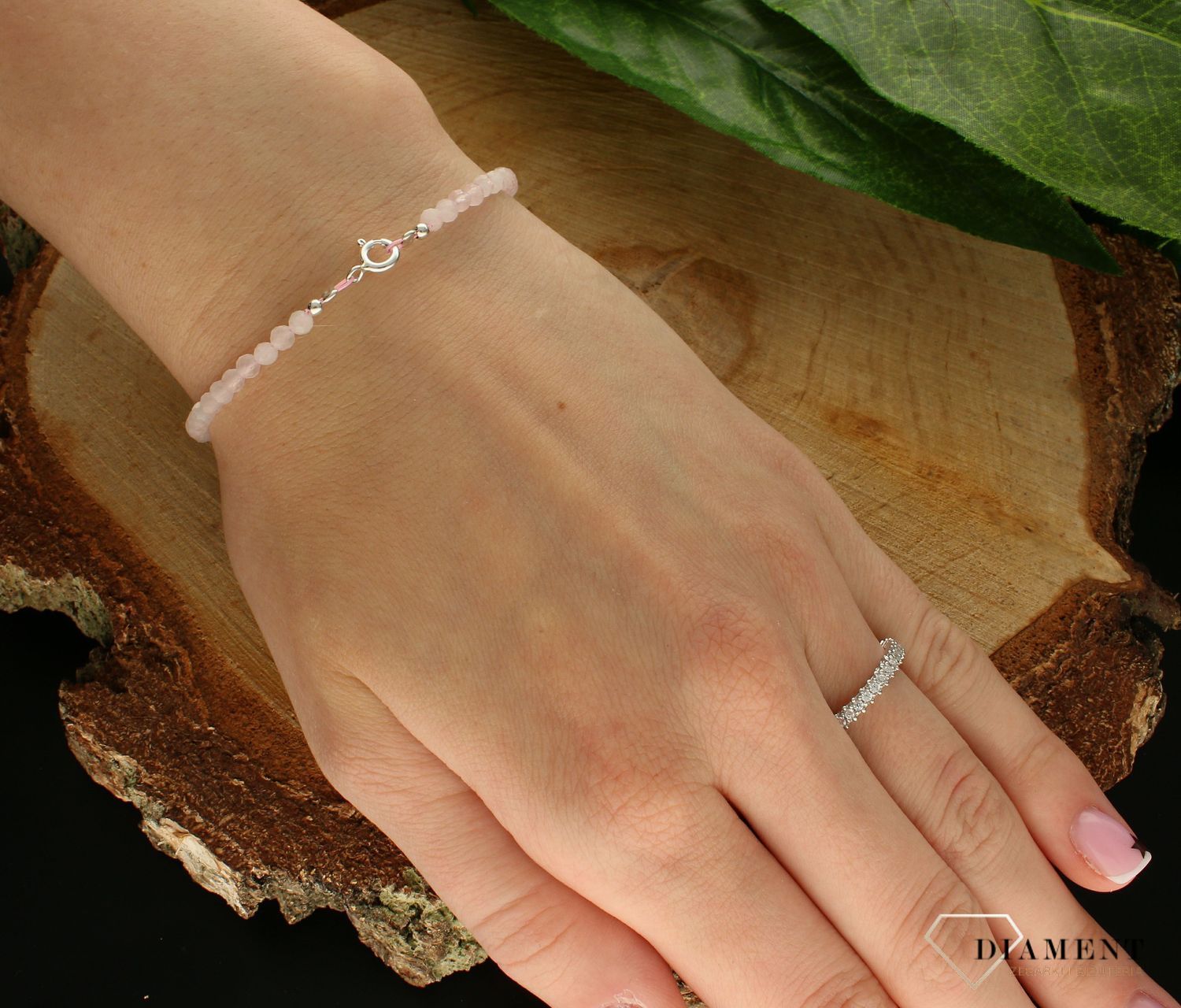 Srebrna bransoletka damska 925 z kwarcem różowym DIA-BRA-10082-925. Srebrna bransoletka damska idealna na prezent. Bransoletka damska z kamieniami naturalnymi. Srebrna bransoletka z kwarcem różowym.  (3).jpg