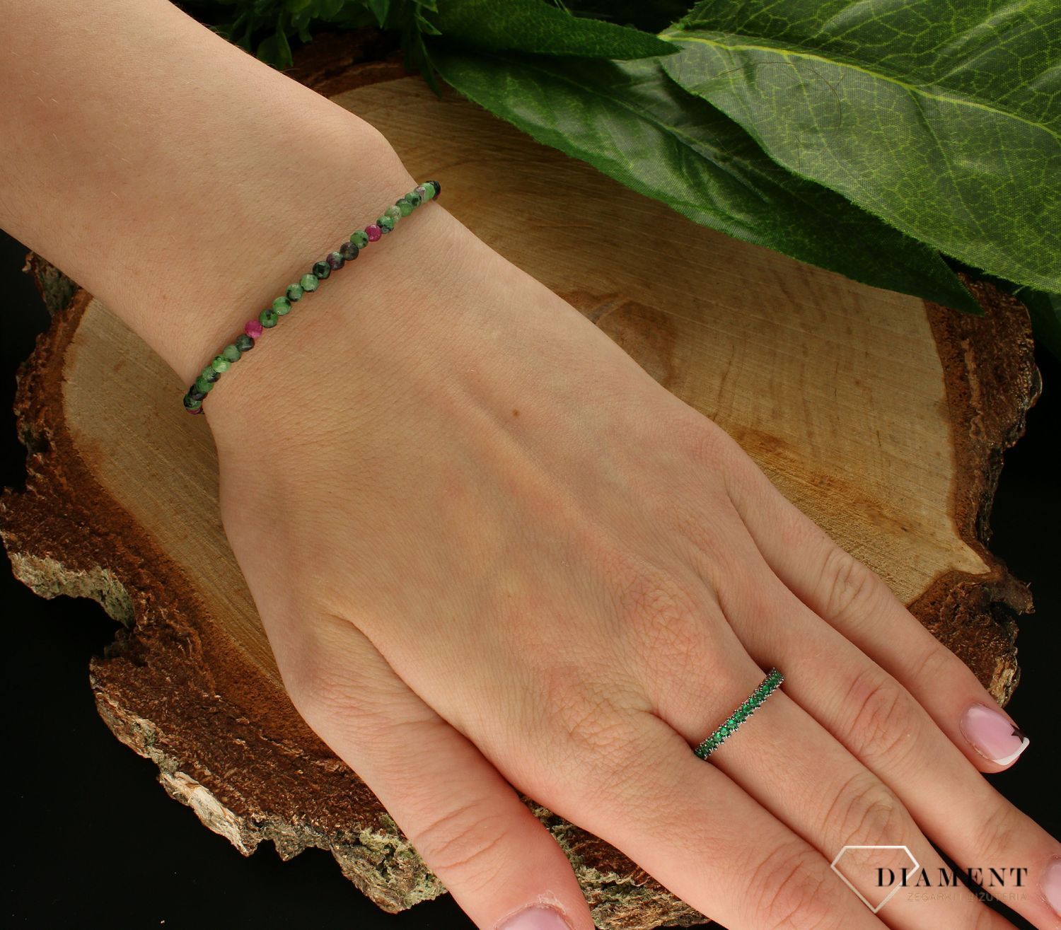 Srebrna bransoletka damska 925 z rubinem i zoisytem DIA-BRA-10083-925. Srebrna bransoletka damska idealna na prezent. Bransoletka damska z kamieniami naturalnymi. Srebrna bransoletka z rubinem i zoisytem.  (3).jpg