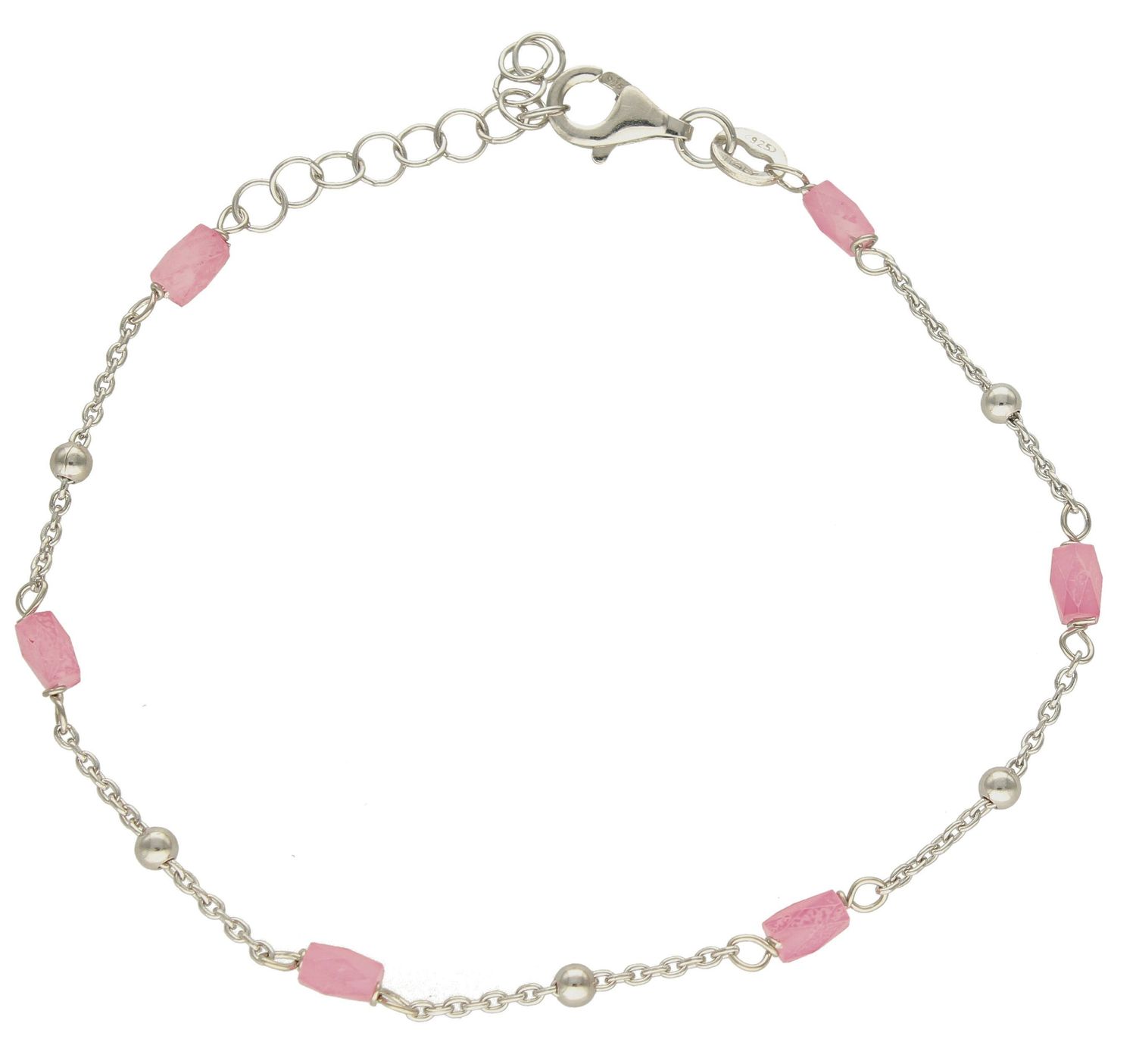 Srebrna bransoletka na kostkę 925 z różowymi koralikami i perłami DIA-BRA-10124-925. Srebrna bransoletka damska. Srebrna bransoletka na prezent. Srebrna bransoletka z koralikami.  (1).jpg