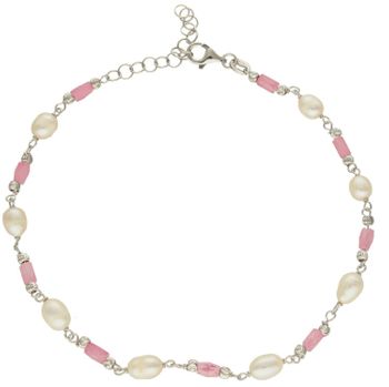 Srebrna bransoletka na kostkę 925 z różowymi koralikami i perłami DIA-BRA-10152-925-NOGA.jpg