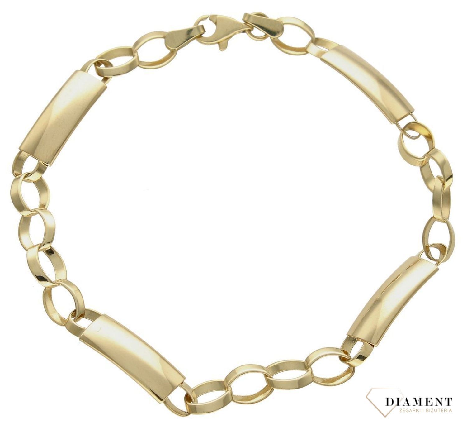 Damska bransoletka złota  Blaszki z ogniwkami  585 DIA-BRA-10258-585 Złota bransoletka wykonana z 14 karatowego żółtego złota. Bransoletka idealny pomysł na prezent. Złota bransoletka z próby 585 (1).jpg