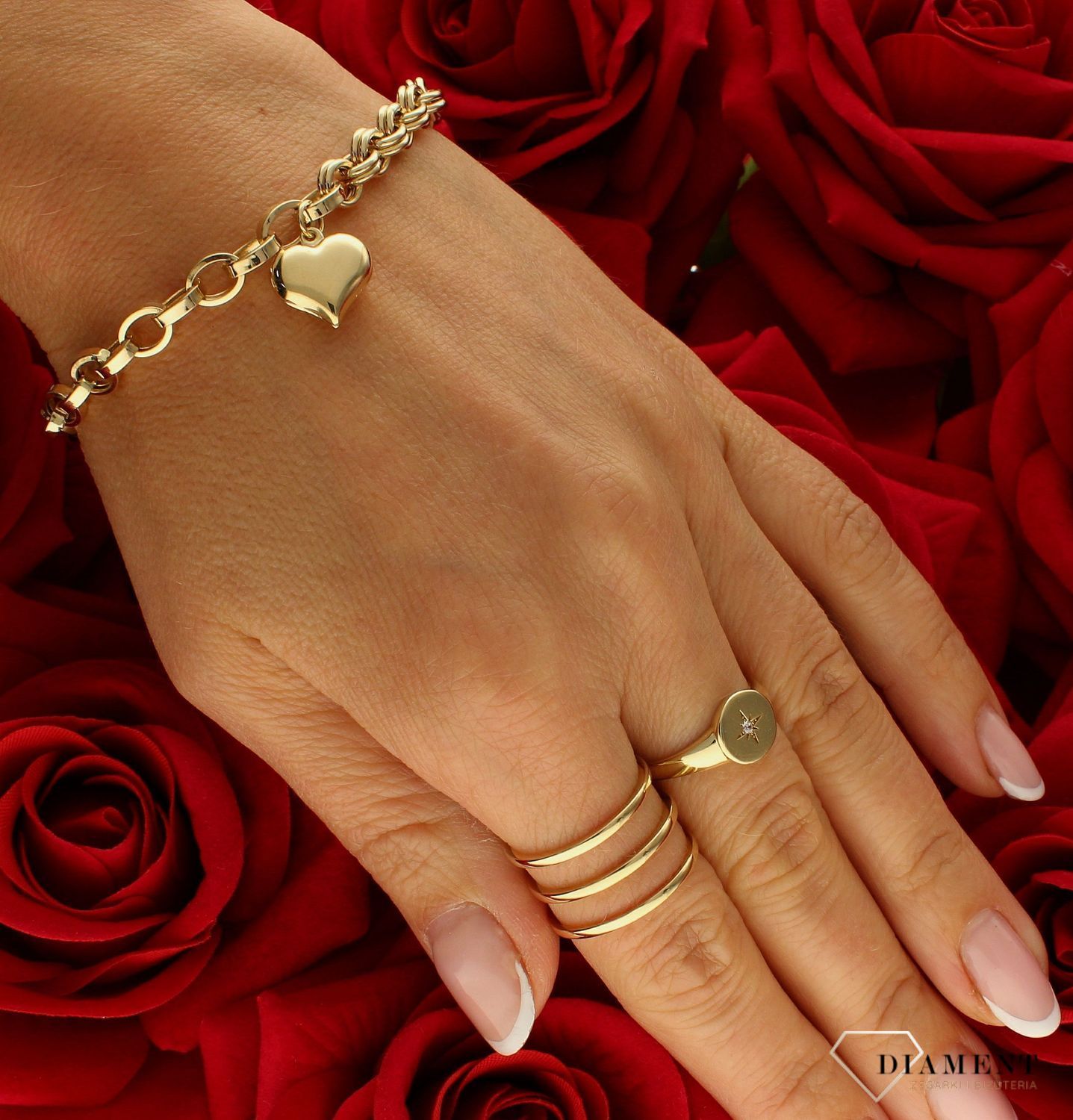 Bransoletka damska złota z serduszkiem Dwa sploty 585 DIA-BRA-10383-585 (2).jpg