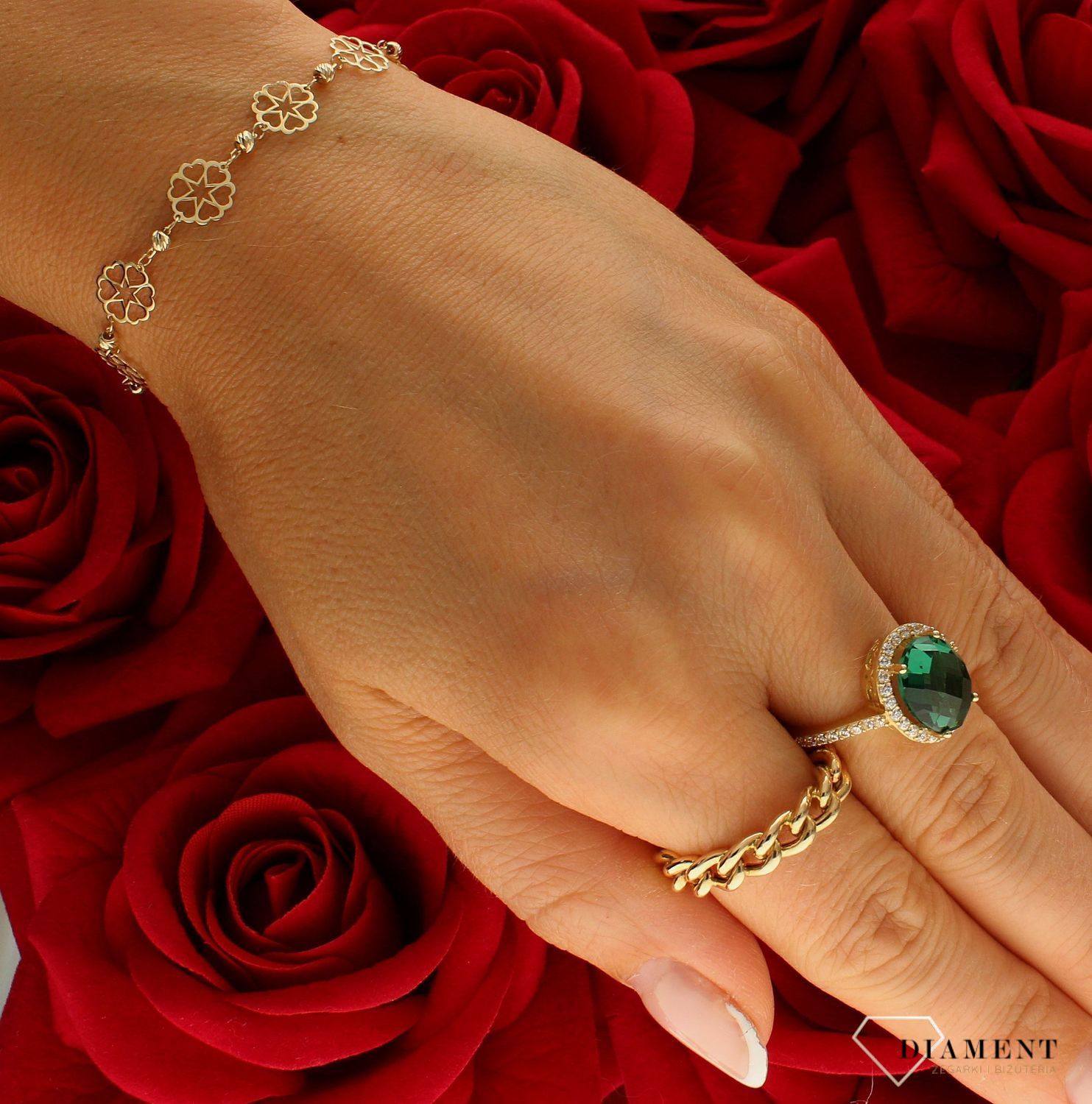 Bransoletka złota damska Ażurowe kwiaty 585 DIA-BRA-10385-585 (2).jpg