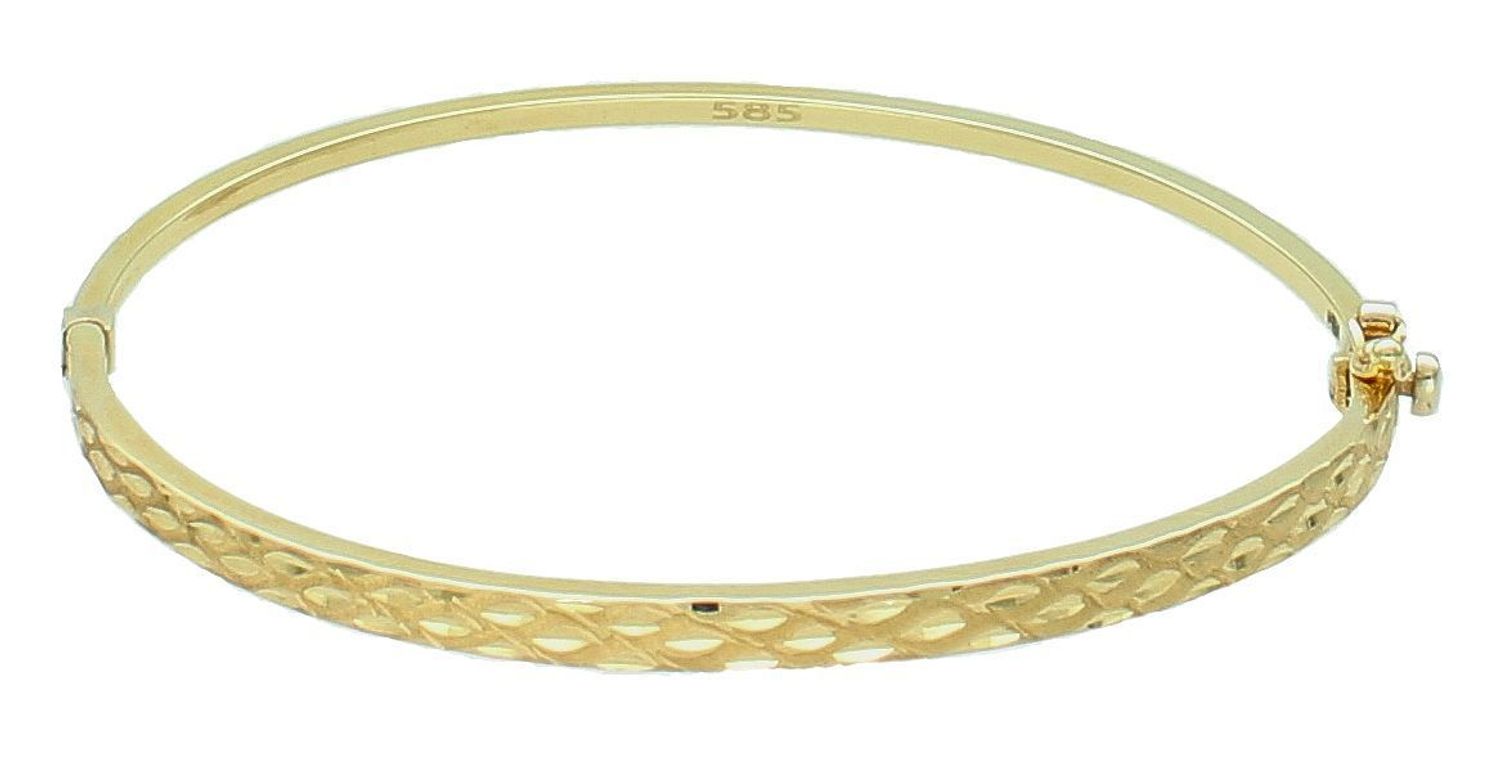 Bransoletka złota sztywna grawerowana pr 585, DIA-BRA-10443-585.  Złota bransoletka wykonana z 14 karatowego żółtego złota. Bransoletka to idealny pomysł na prezent. Złota bransoletka sztywna wykończona grawerem1.jpg