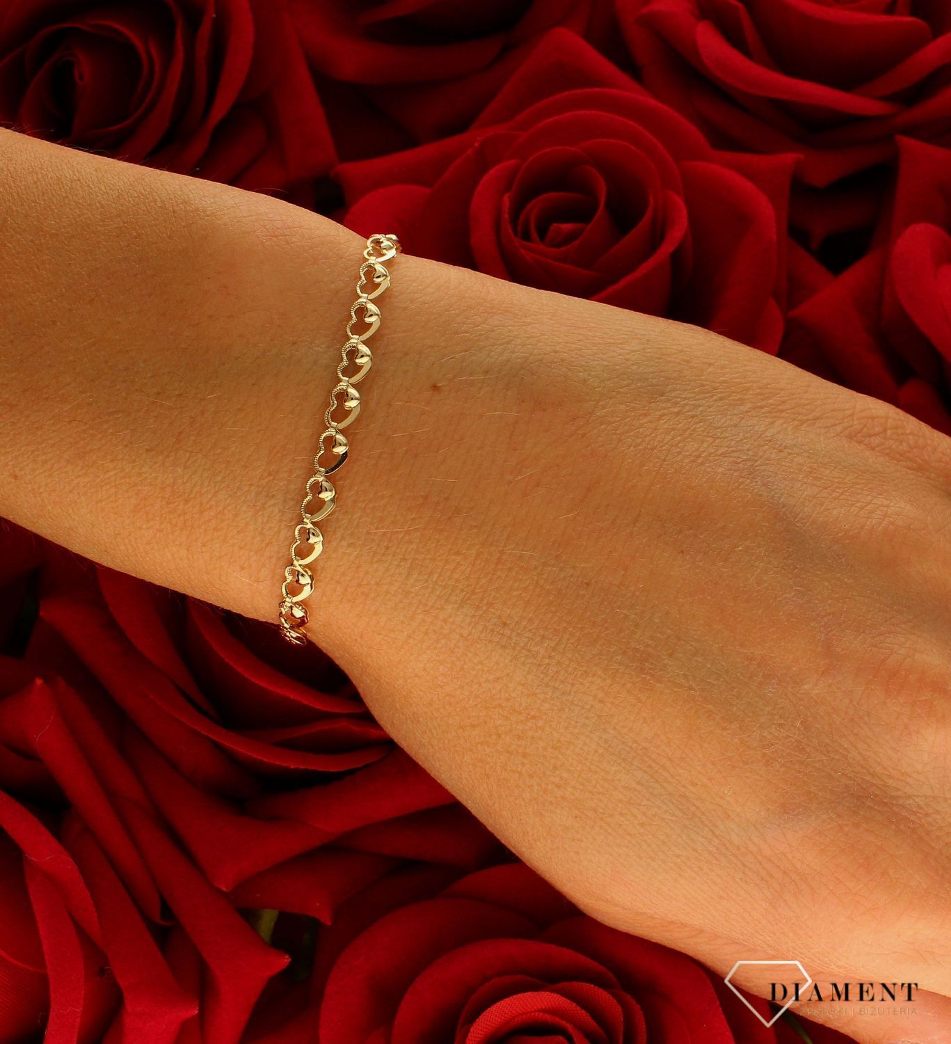 Bransoletka damska złota z grawerowanymi elementami, Podwójne serduszka 585 DIA-BRA-10475-585 (1).jpg