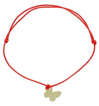 Bransoletka na sznureczku motylek pr 585, DIA-BRA-10499-585 Złota bransoletka na sznureczku z zawieszką motylkiem, wykonana z czerwonego sznurka oraz złota próby 585. Ten typ biżuterii pojawia 1.jpg
