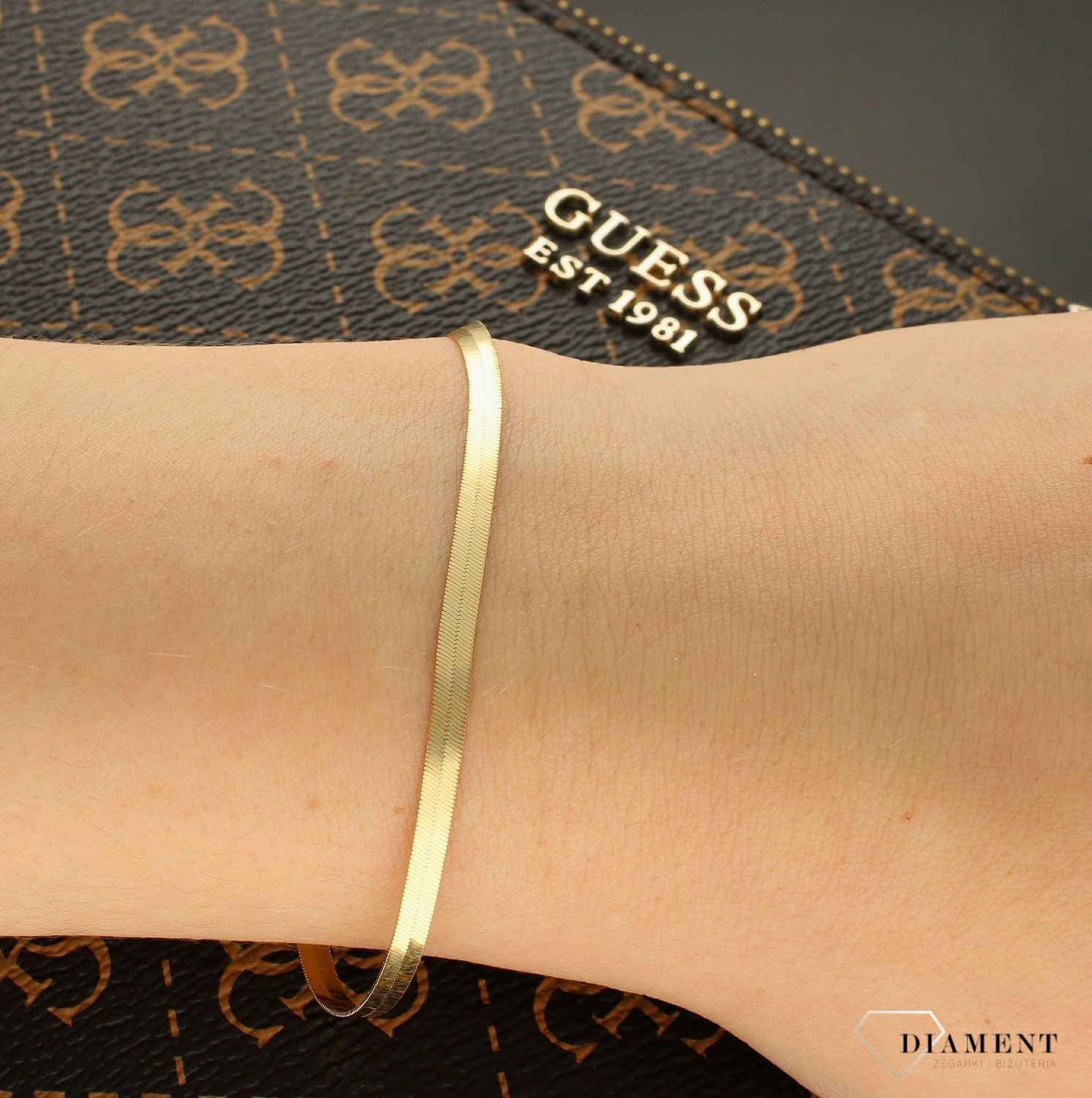 Złota bransoletka damska taśma płaska żmijka DIA-BRA-6215-585.jpg