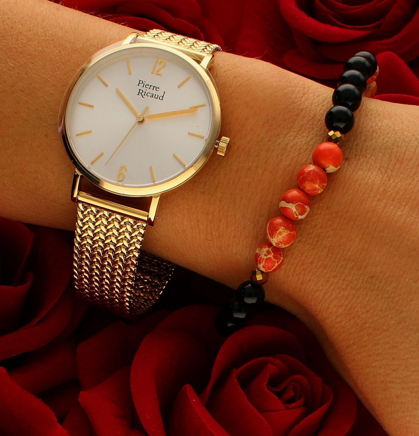 Bransoletka damska z kamieniami naturalnymi jaspis cesarski pomarańczowy, onyks DIA-BRA-10530-INNE (3).jpg