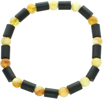 Bransoletka męska z naturalnym bursztynem i drewnem, na elastycznej gumce. Obwód 19 cm, szerokość kamieni 7 mm. Model DIA-BRA-10539-INNE – styl i natura w jednym.1.jpg