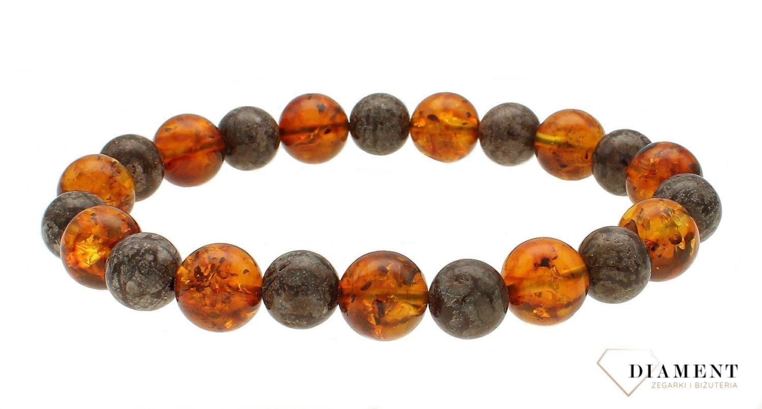 Bransoletka męska z koniakowym bursztynem i agatem DIA-BRA-10545-INNE.Męska bransoletka z bursztynem. Bransoletka z bursztynem i agatem na prezent dla mężczyzny. Męska bransoletka z kamieniami na gumce. Bransoletka męska idealna na prezent..jpg