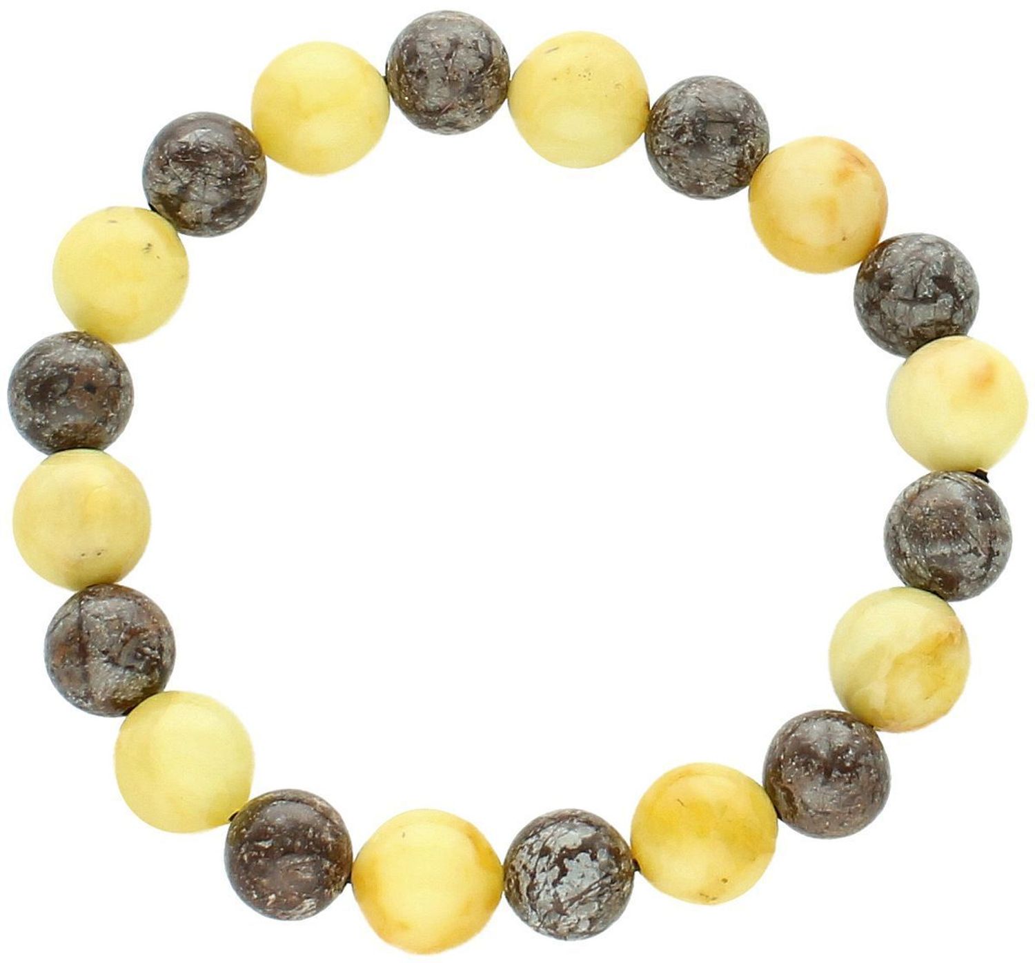 Bransoletka uniwersalna z bursztynem i agatem na gumce. Model DIA-BRA-10546-INNE, obwód 16 cm, kamienie o średnicy 1,0 cm – 0,8 cm. Idealna dla każdego, kto ceni naturalną biżuterię.1.jpg