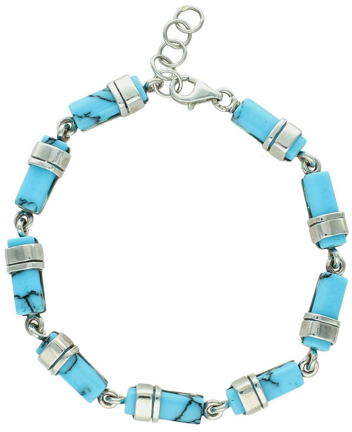 Damska bransoletka srebrna próby 925 z naturalnymi turkusami. Długość 20 cm z regulacją do 21 cm. Elegancki design z prostokątnymi ogniwami – 14,80 g srebra.1.jpg