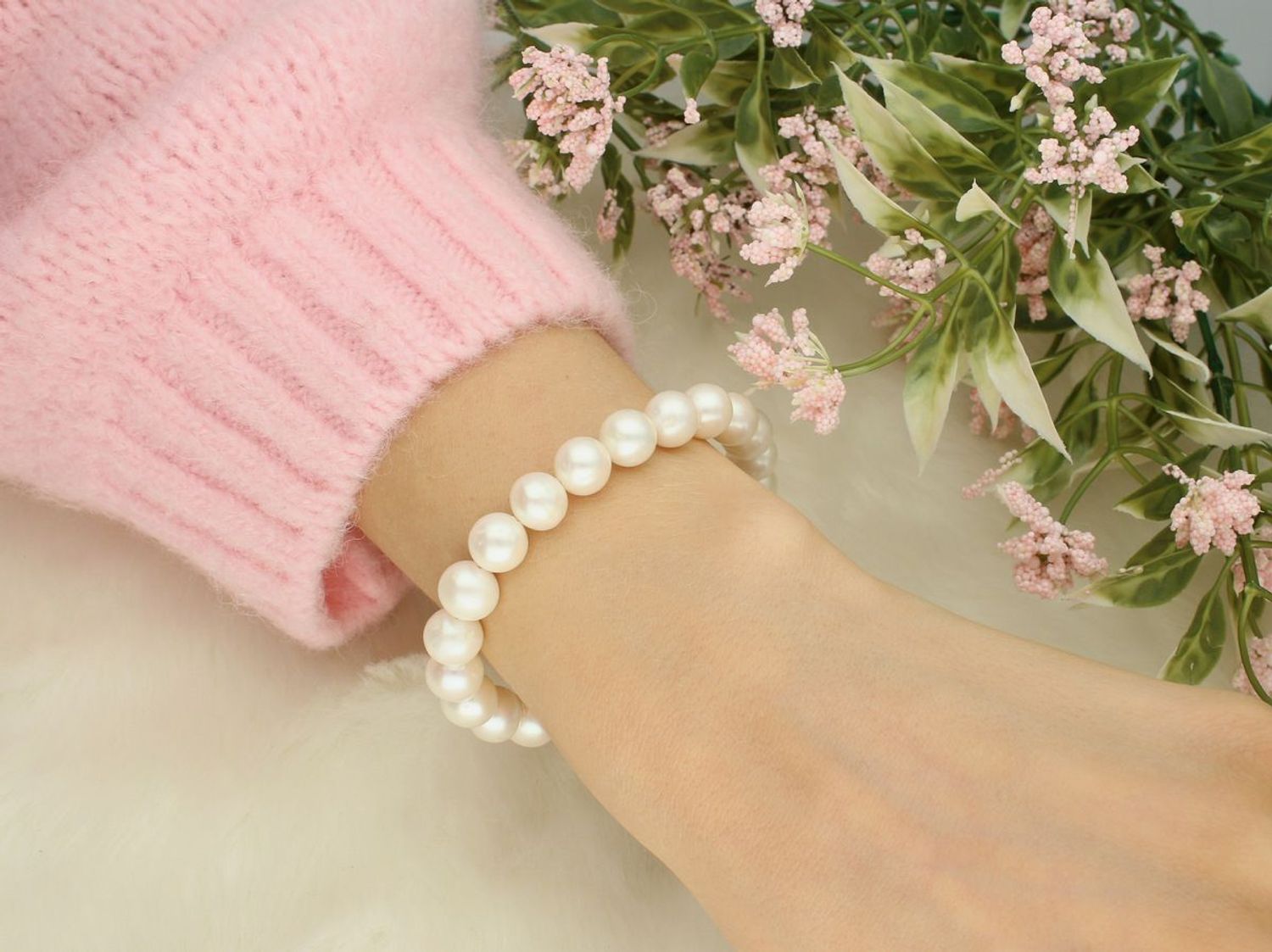 Elegancka bransoletka damska z białych pereł 9 mm – srebro 925, 21 cm + przedłużka (3).jpg