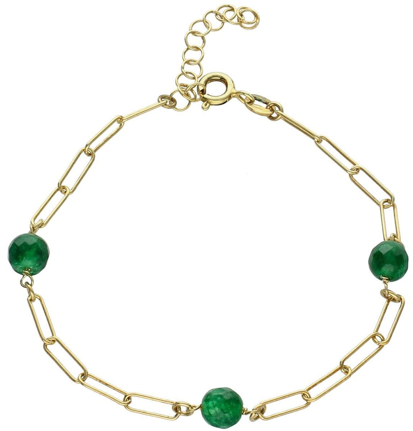 Bransoletka srebrna pozłacana ze splotem spinaczowym i zielonymi kamieniami. Regulowana długość 18+3 cm. Lekka, modna i elegancka. Model DIA-BRA-10595-925.11.jpg