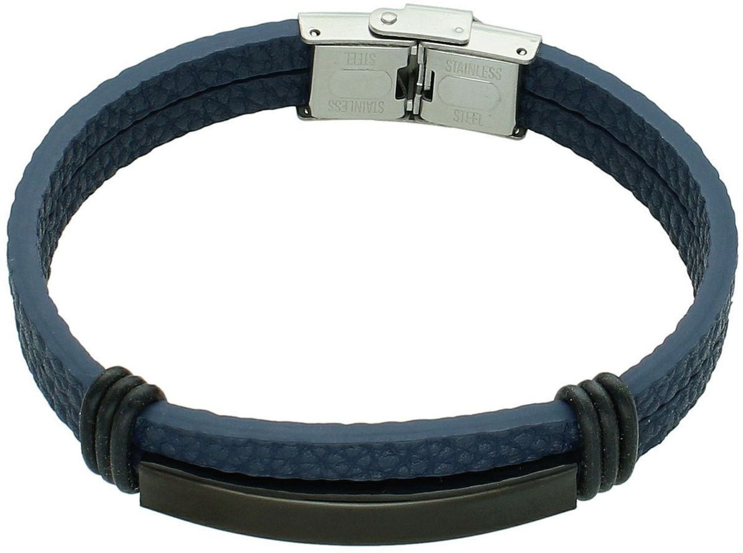 Bransoletka męska skórzana granatowa ze stalą DIA-BRA-10805-STAL 20 cm stal.jpg