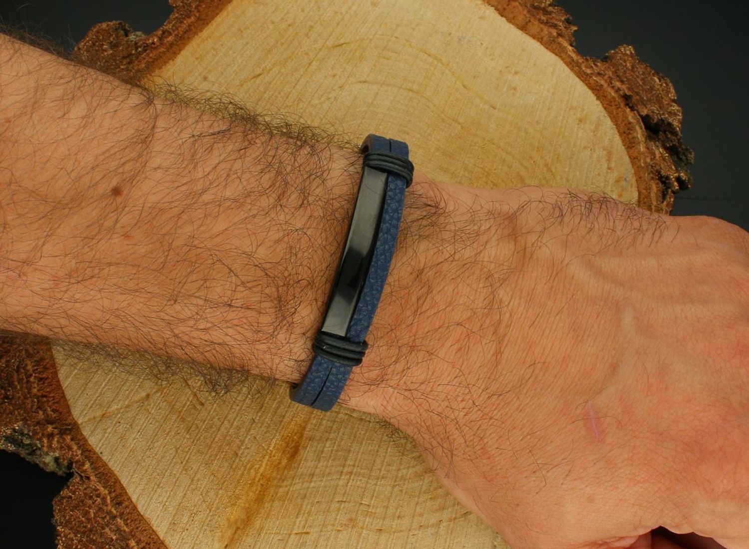 Bransoletka męska skórzana granatowa ze stalą DIA-BRA-10805-STAL 20 cm stal.jpg