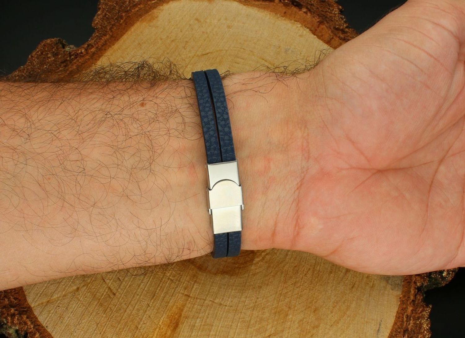 Bransoletka męska skórzana granatowa ze stalą DIA-BRA-10805-STAL 20 cm stal.jpg