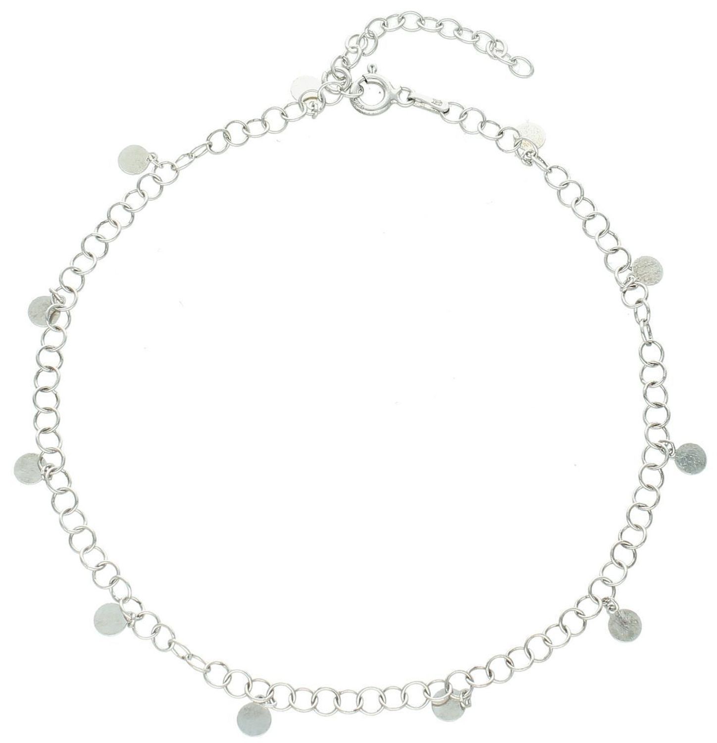 Bransoletka damska na nogę z okrągłymi blaszkami próba 925, DIA-BRA-10809-925 Elegancka bransoletka damska na nogę wykonana z wysokiej jakości srebra próby 925, model z okrągłymi wiszącymi 1.jpg