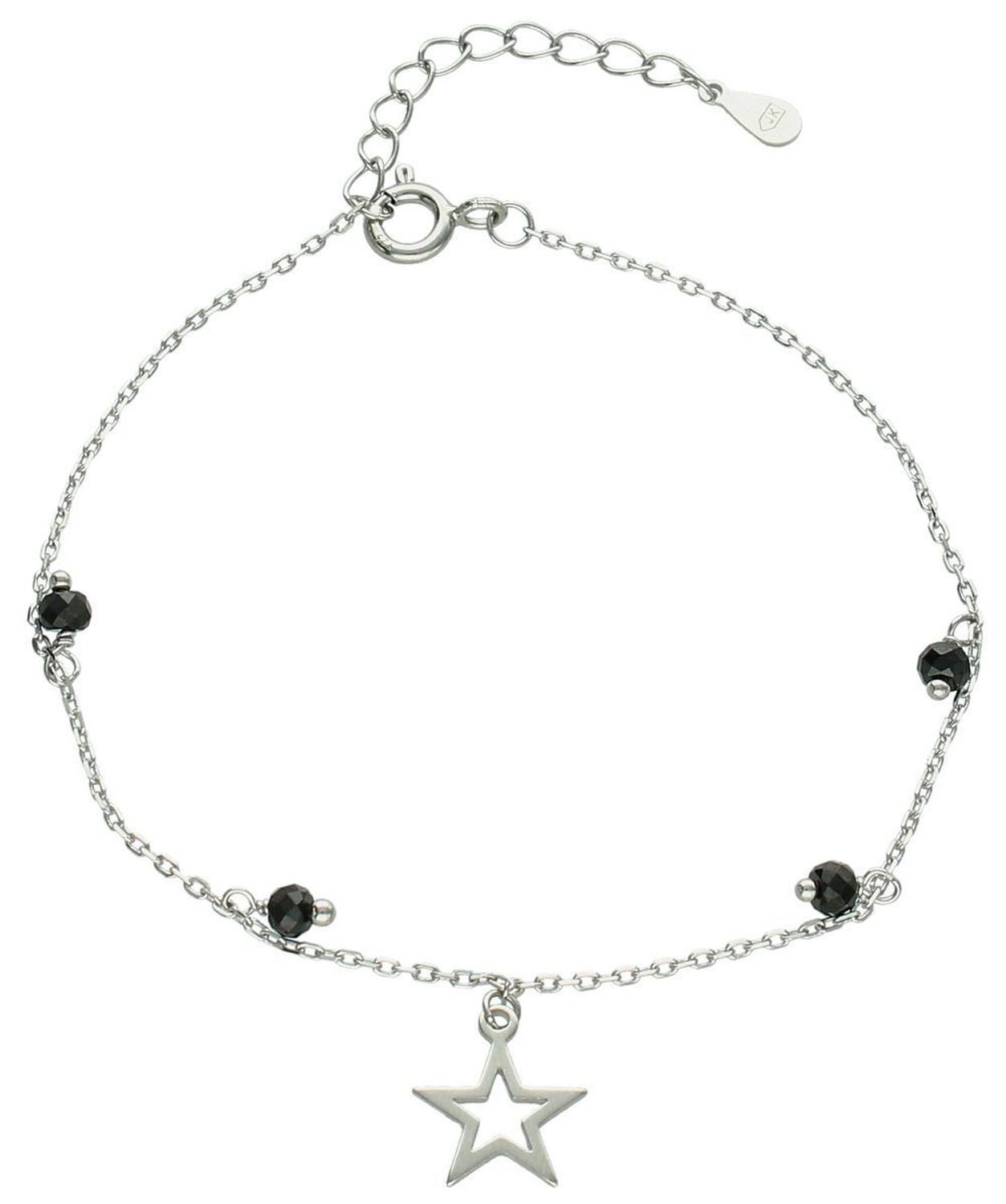 Damska bransoletka ze srebra Ag 925 z gwiazdką i czarnymi kryształkami. Regulowana długość 17–20 cm. Lekka, subtelna i pełna blasku. Model DIA-BRA-10811-925.1.jpg