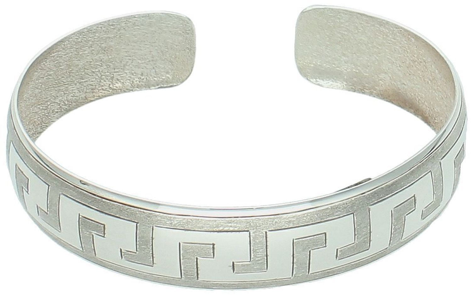 Srebrna bransoletka damska 925 Sztywna otwarta z drogą grecką. DIA-BRA-10816-925 Elegancka bransoletka srebrna o sztywnym, otwartym designie, ozdobiona wzorem drogi greckiej.1.jpg