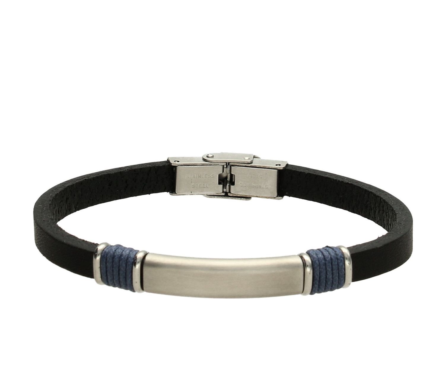 Bransoletka dla mężczyzny Dall'Acqua 'Czarna skóra' do graweru DIA-BRA-10947-BLACK-STAL.jpg