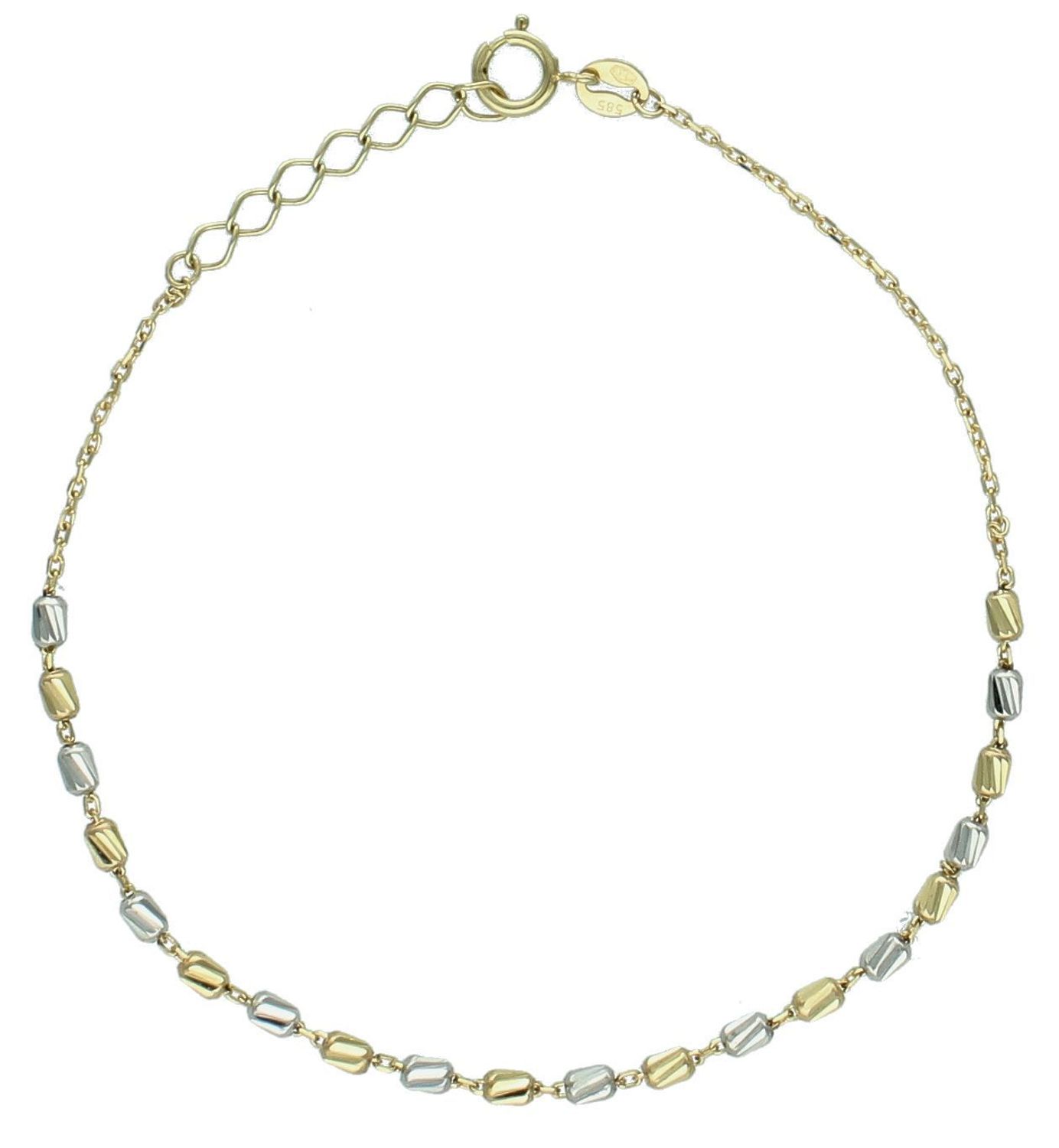 Złota damska bransoletka Fasetowane koraliki z żółtego i białego złota 585 Delikatna, kobieca bransoletka ozdobiona koralikami w żółtym i białym złocie, wykonana z wysokiej próby złota 585. 1.jpg