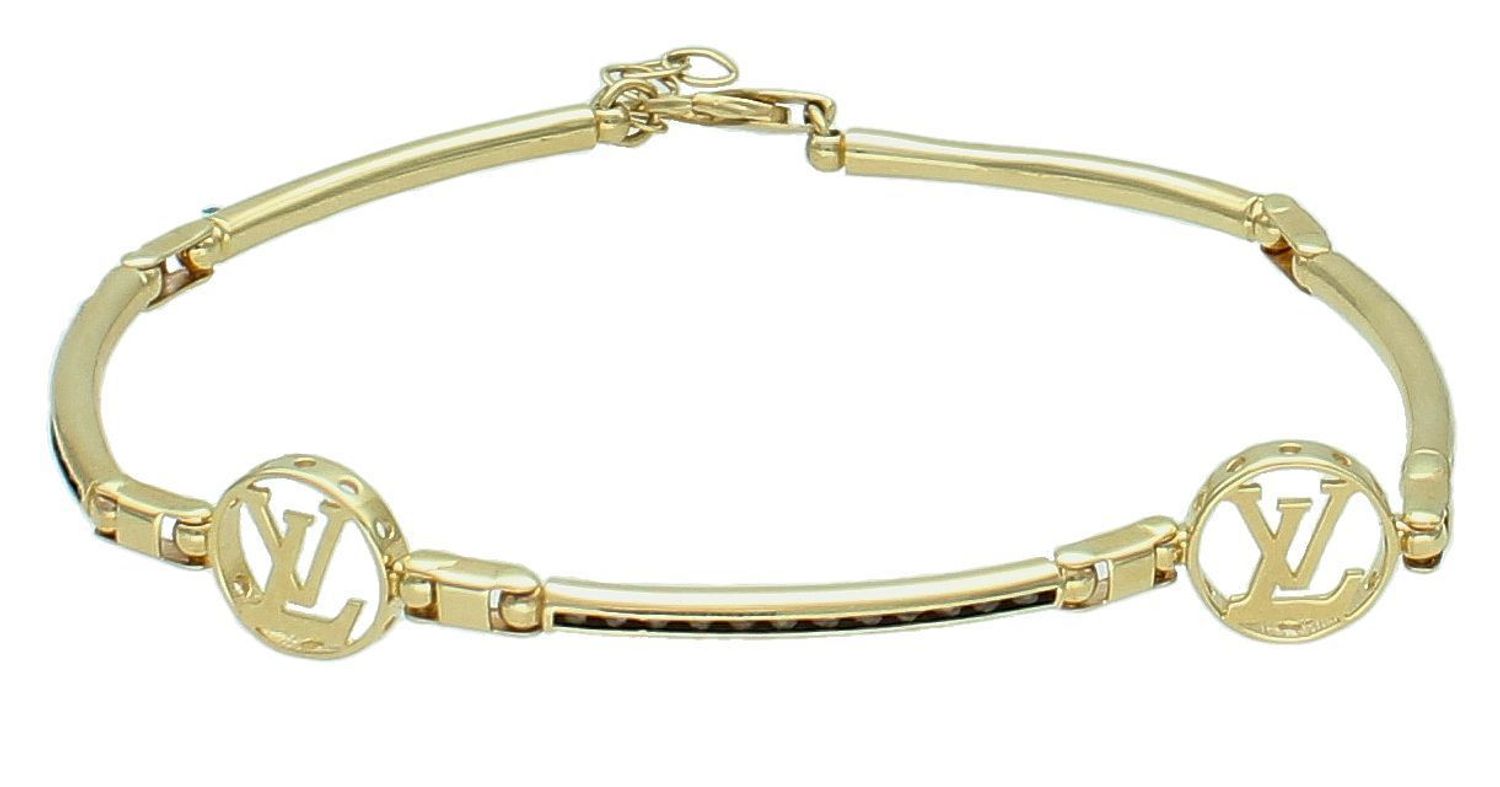 Bransoletka złota z czarną cyrkonią pr 585, DIA-BRA-11014-585 Złota bransoletka wykonana z 14 karatowego żółtego złota. Powstała z połączenia podwójnych okrągłych znaczków LV1.jpg