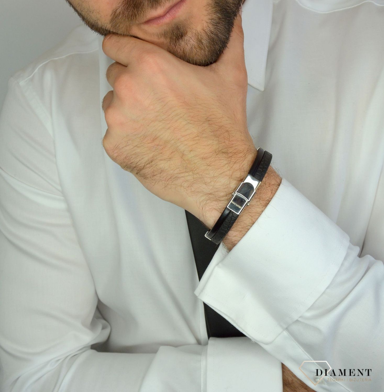 Bransoletka męska dwa ozdobne paski z niewielką blaszką DIA-BRA-11145-STAL.jpg