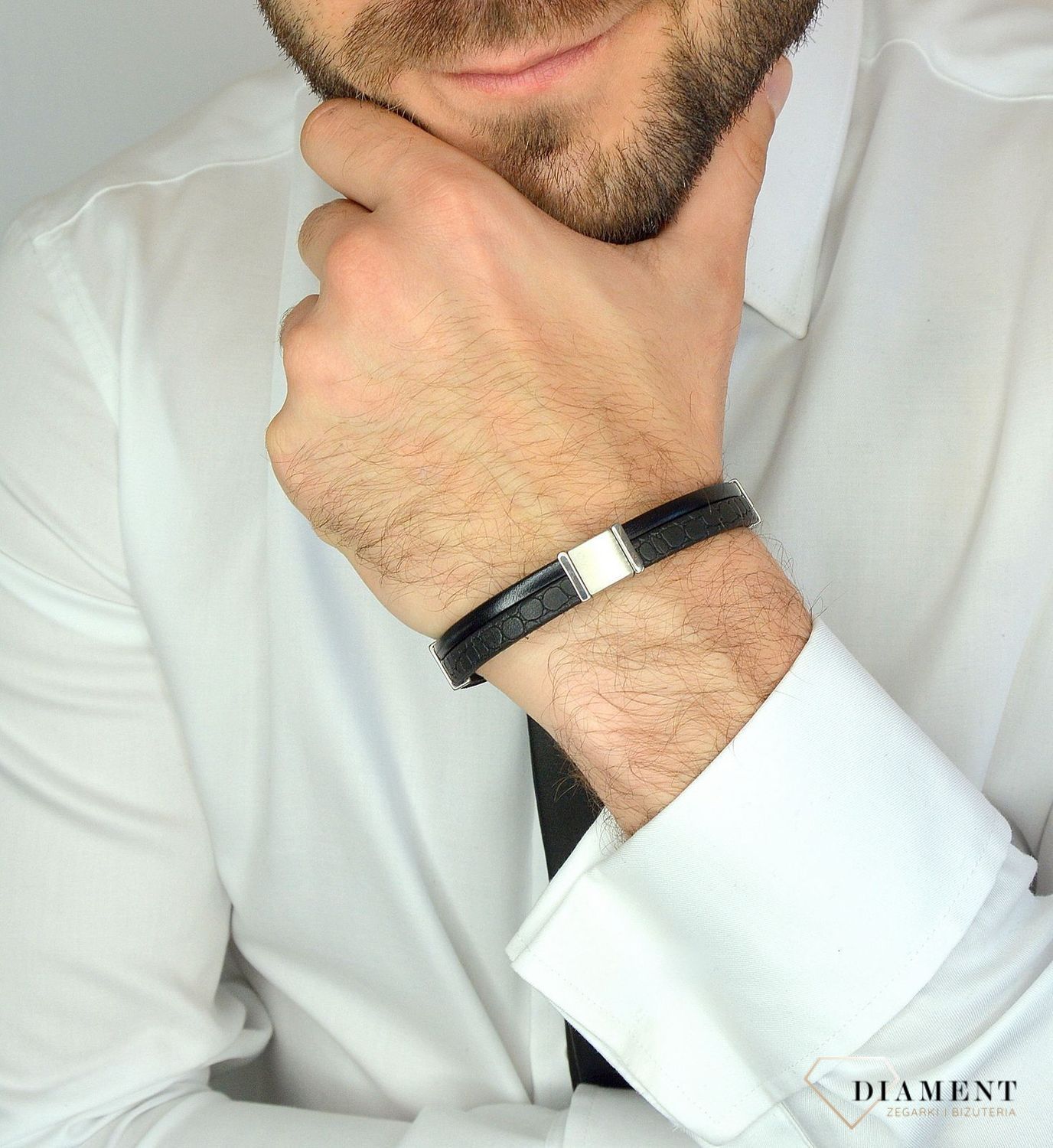 Bransoletka męska dwa ozdobne paski z niewielką blaszką DIA-BRA-11145-STAL.jpg