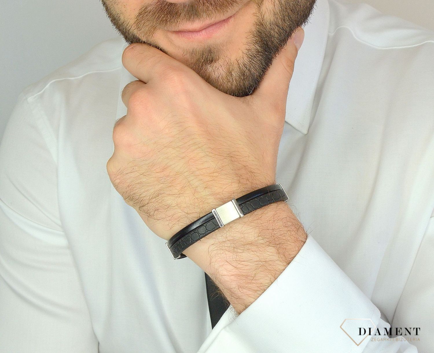 Bransoletka męska dwa ozdobne paski z niewielką blaszką DIA-BRA-11145-STAL.jpg
