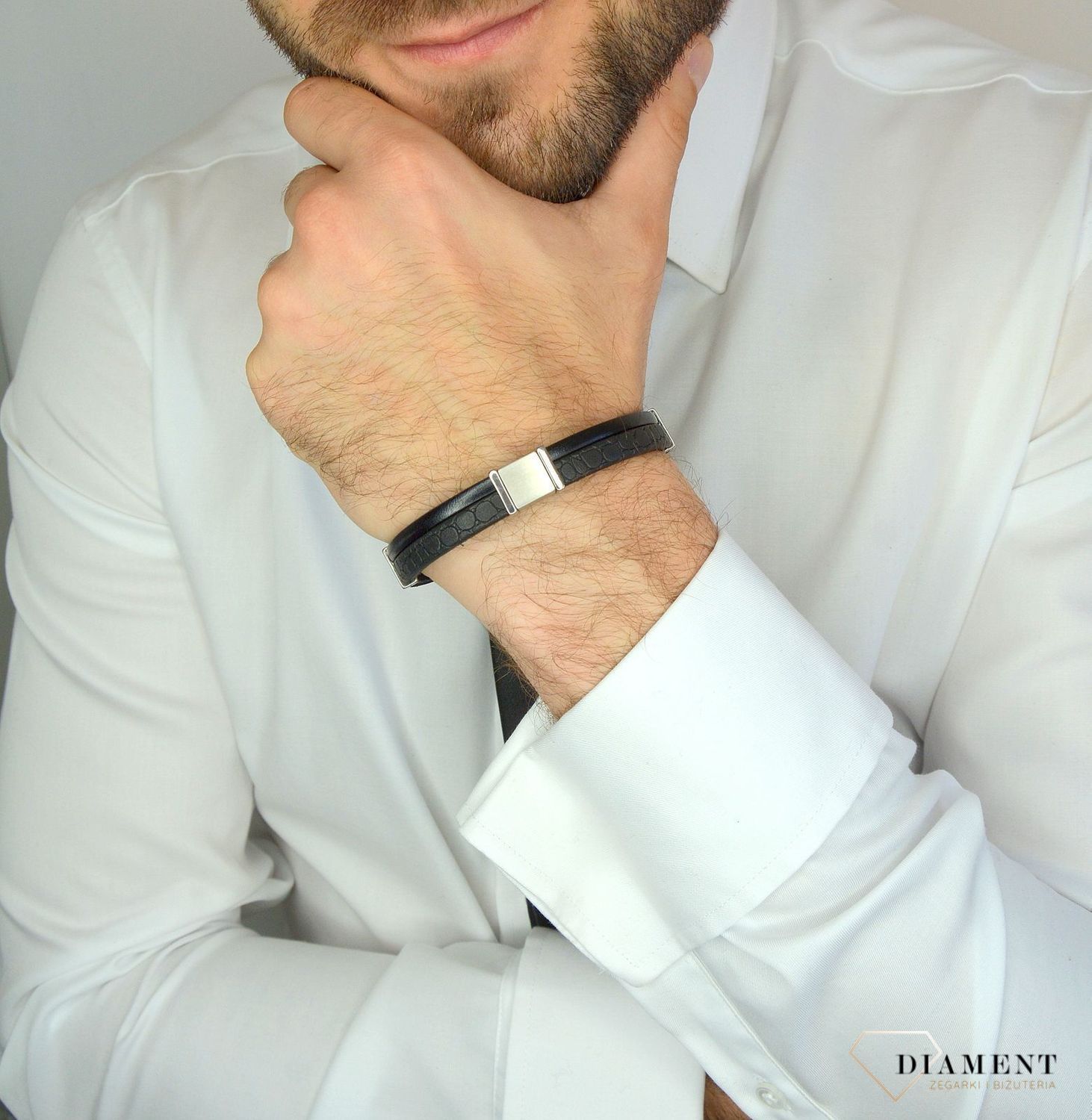 Bransoletka męska dwa ozdobne paski z niewielką blaszką DIA-BRA-11145-STAL.jpg