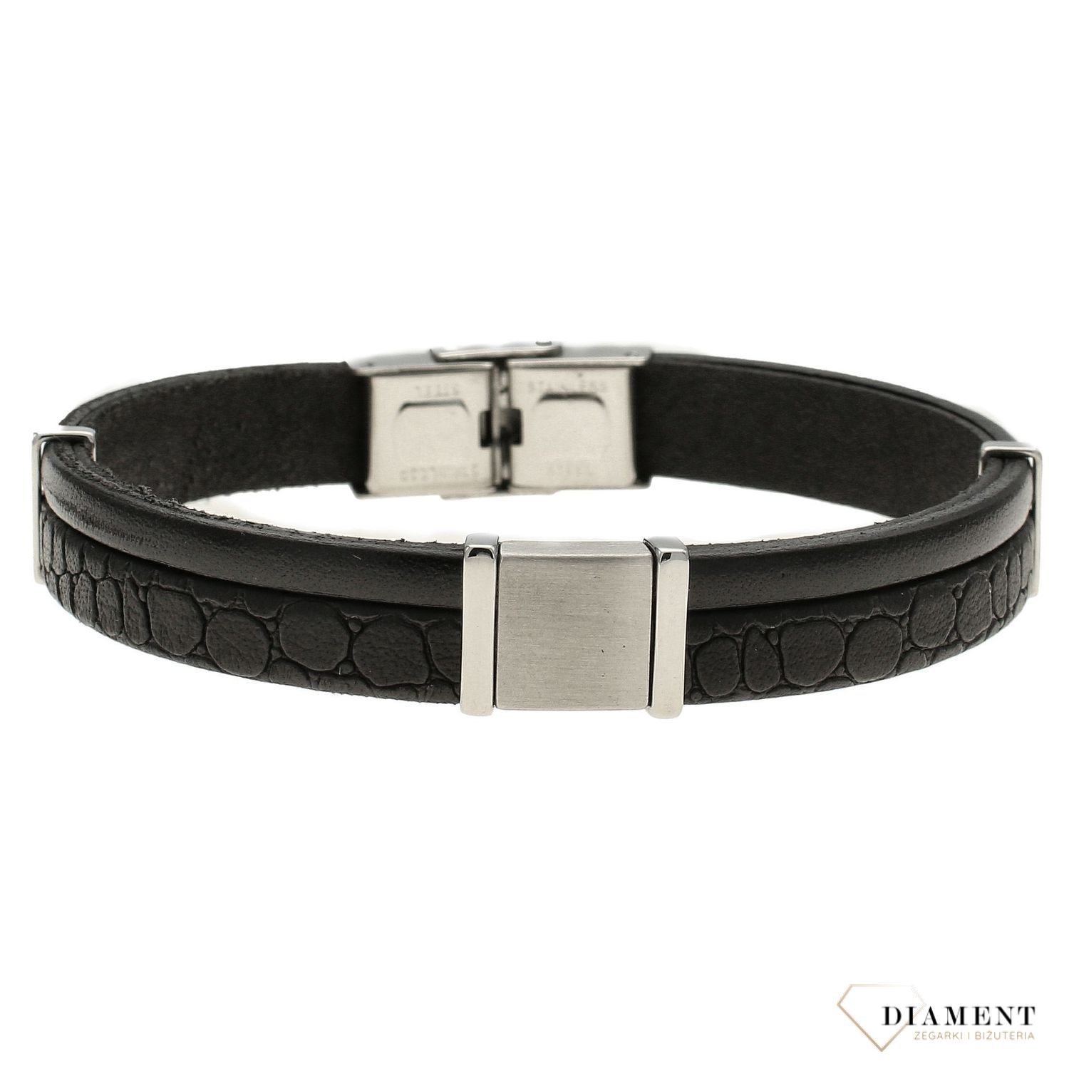Bransoletka męska dwa ozdobne paski z niewielką blaszką DIA-BRA-11145-STAL.jpg