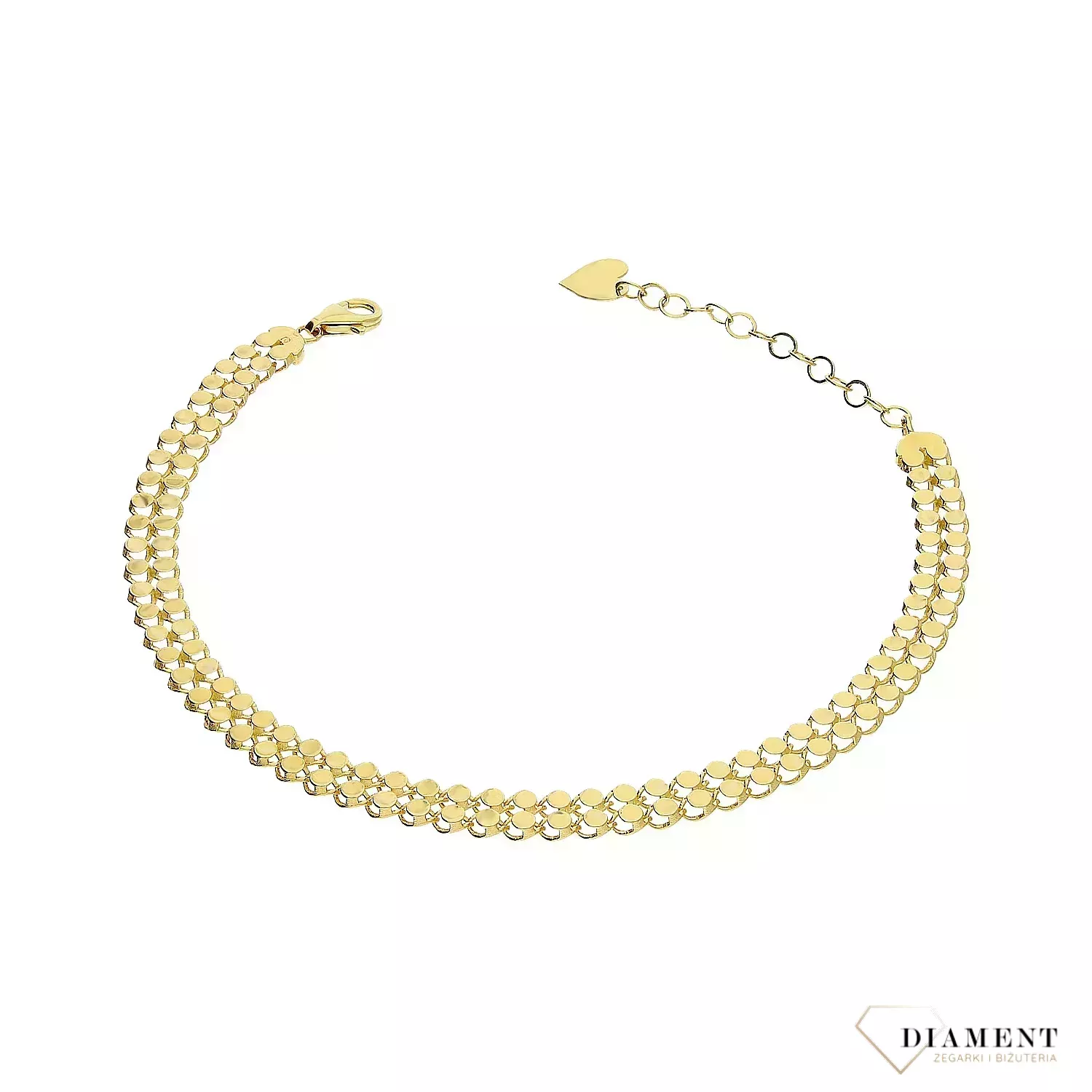 Złota bransoletka damska 585 Złota, płaska taśma DIA-BRA-11198-585. Bransoletka damska wykonana z żółtego złota próby 585. Damska bransoletka o płaskiej formie. Złota biżuteria idealna na prezent..webp