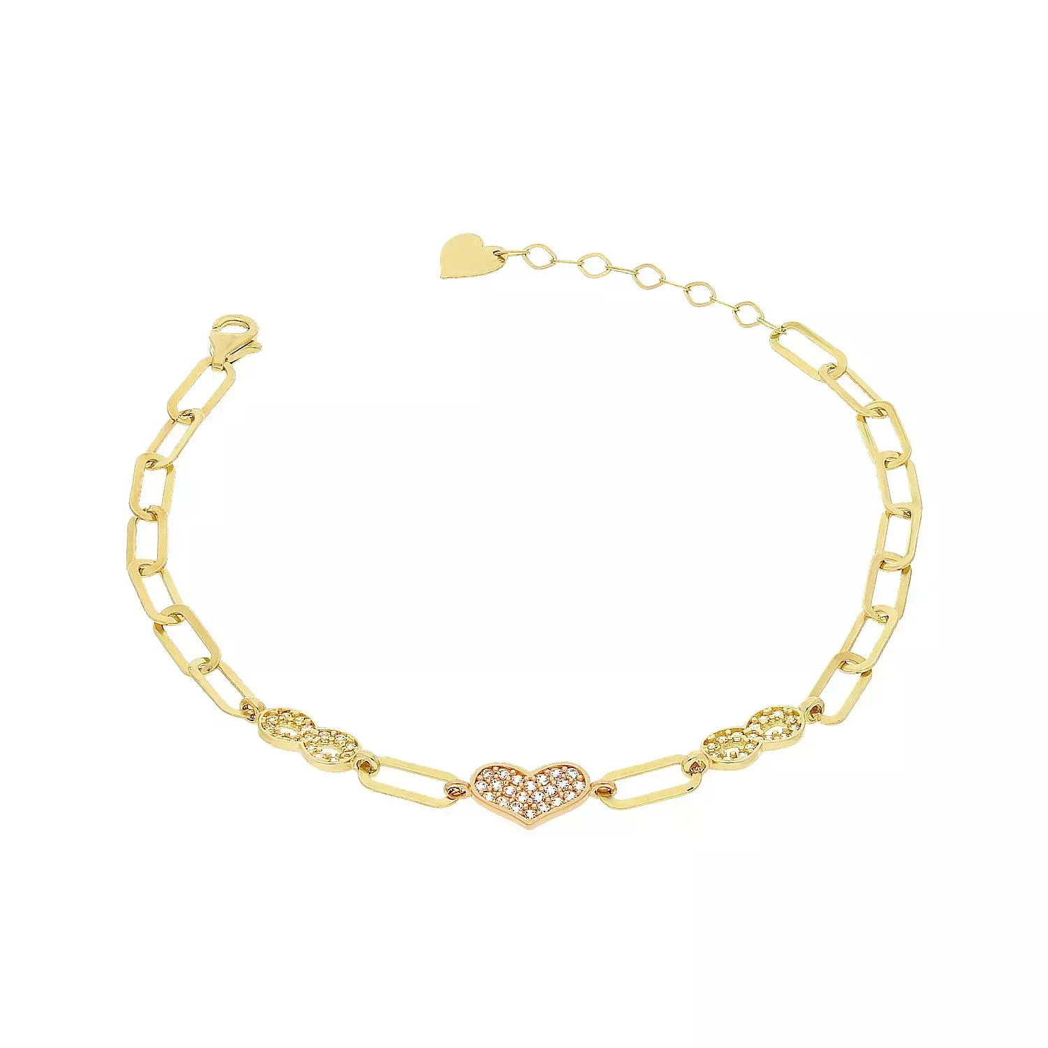 Bransoletka damska złota 585 Serce i dwie nieskończoności DIA-BRA-11215-585.webp