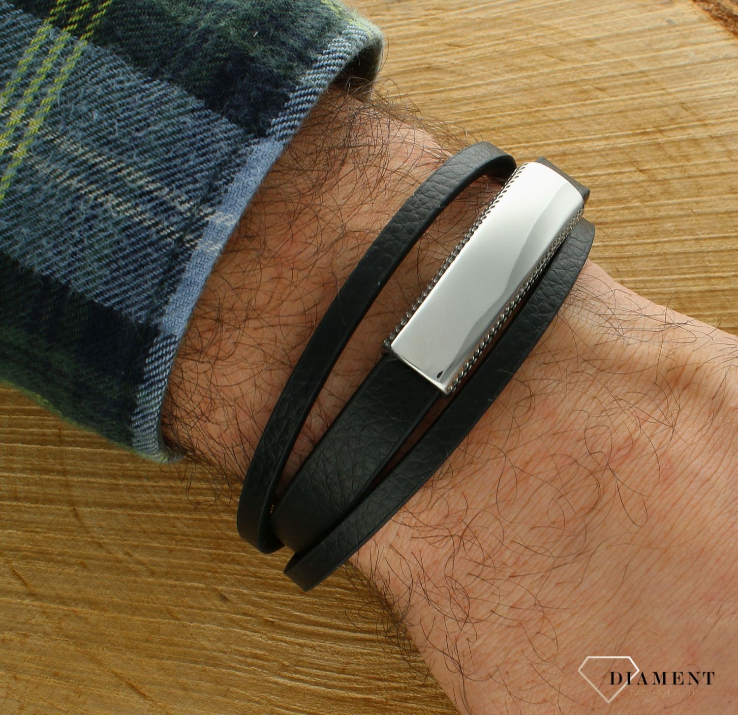 Bransoletka męska skórzana z blaszką do graweru DIA-BRA-11272-STAL.jpg